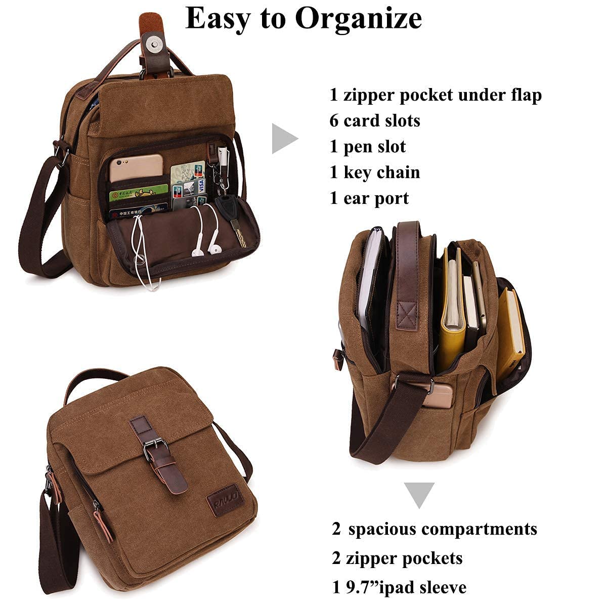 RAVUO Durable Water-Resistant Canvas Messenger Bag for Men - Crossbody Shoulder Bag for Work, Business & Travel - Perfect for Commuting, Office & Daily Use