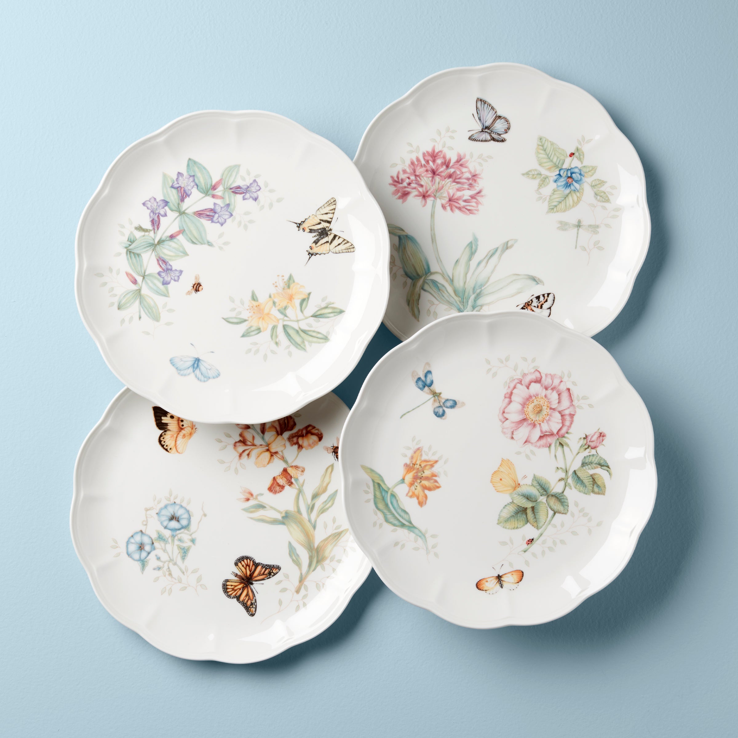Butterfly Meadow Dinner Plates Set of 4 - Floral Design Ceramic Plates for Dining, Parties & Home Decor | Perfect for Everyday Meals, Special Occasions & Gift Giving