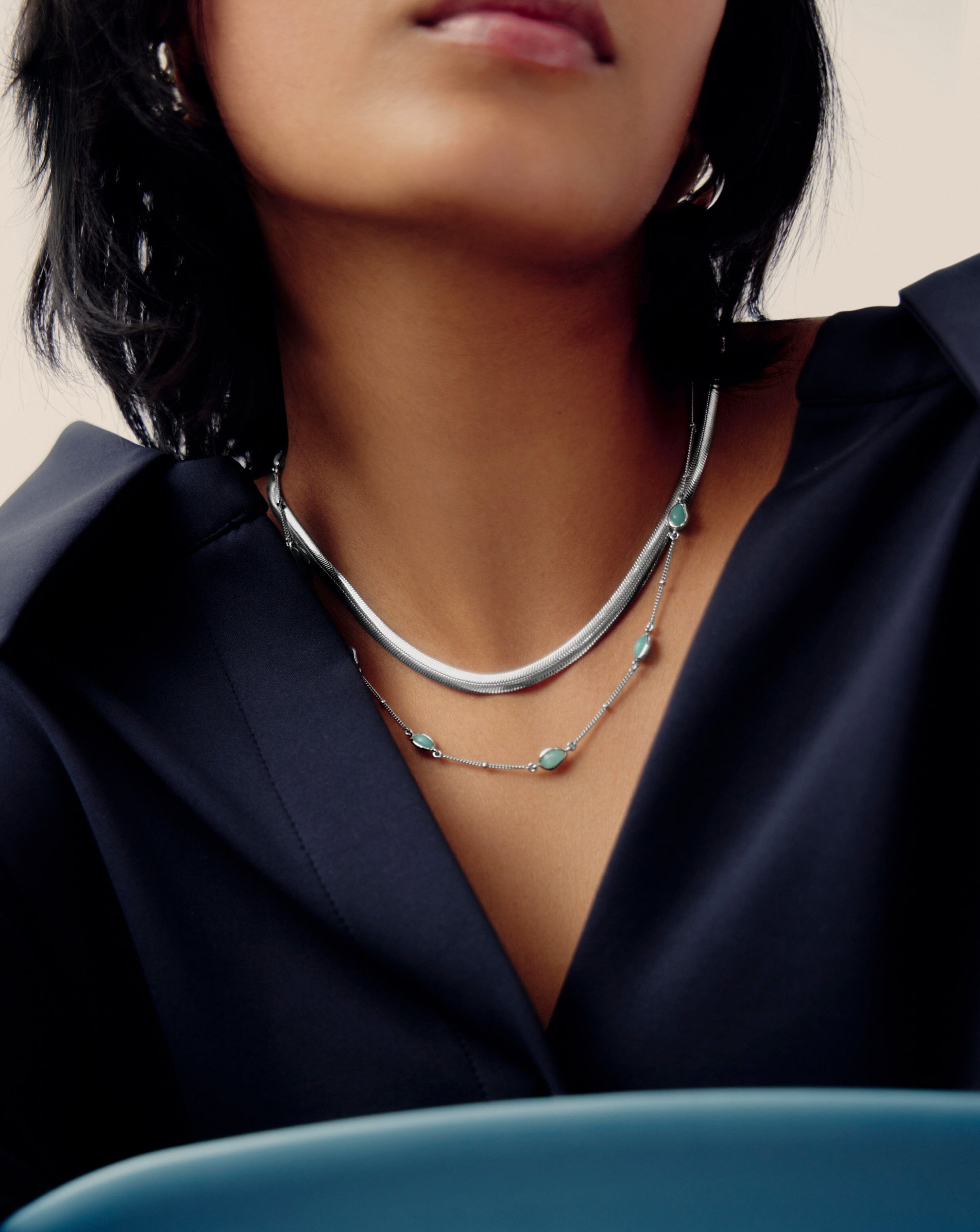 Magma Gemstone Charm Choker Necklace - Sterling Silver & Amazonite Beaded Choker for Women - Perfect for Boho Style, Layering Jewelry, and Everyday Wear