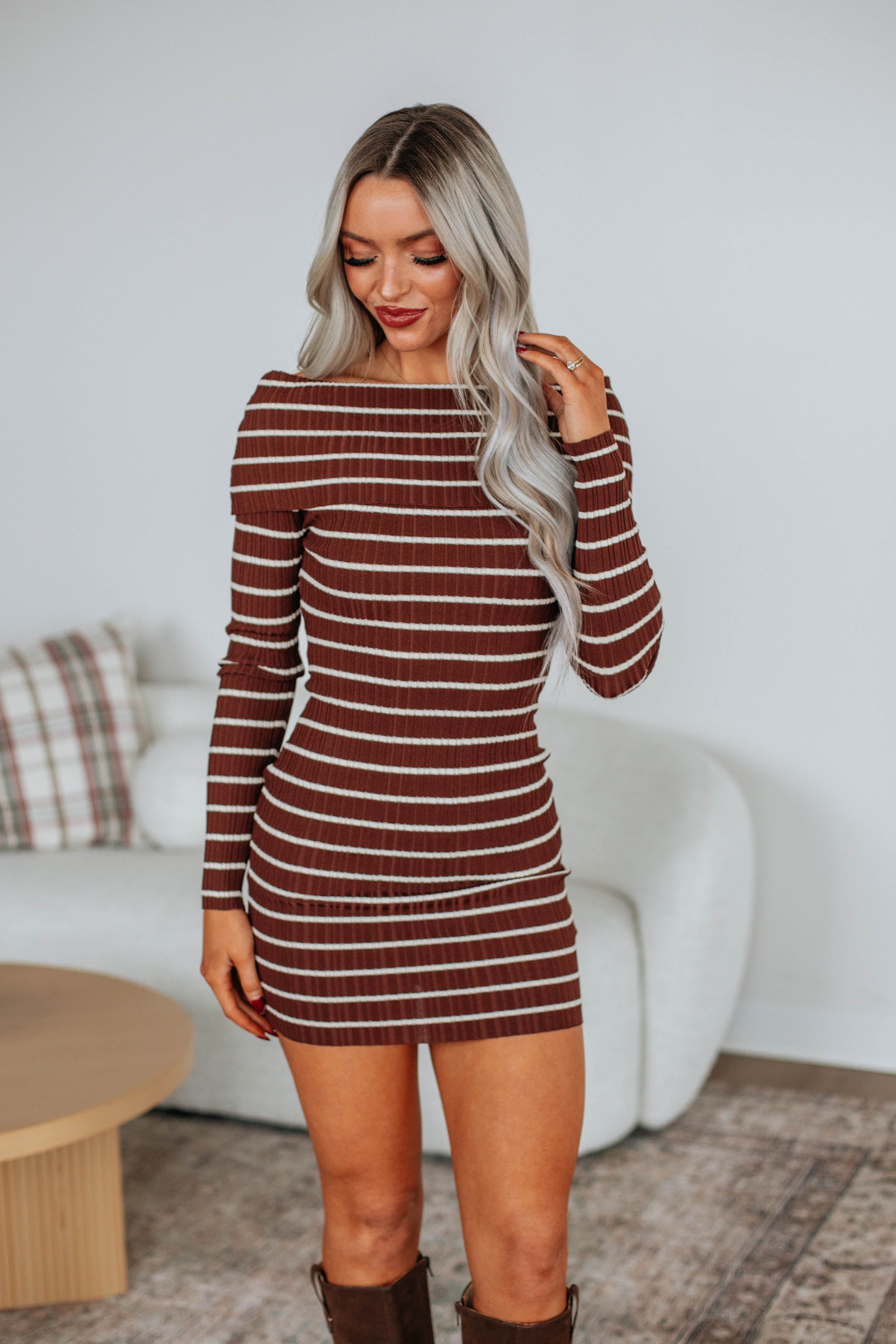 Konnor Women's Striped Dress in Chocolate Brown - Casual Summer Dress for Beach, Party & Everyday Wear