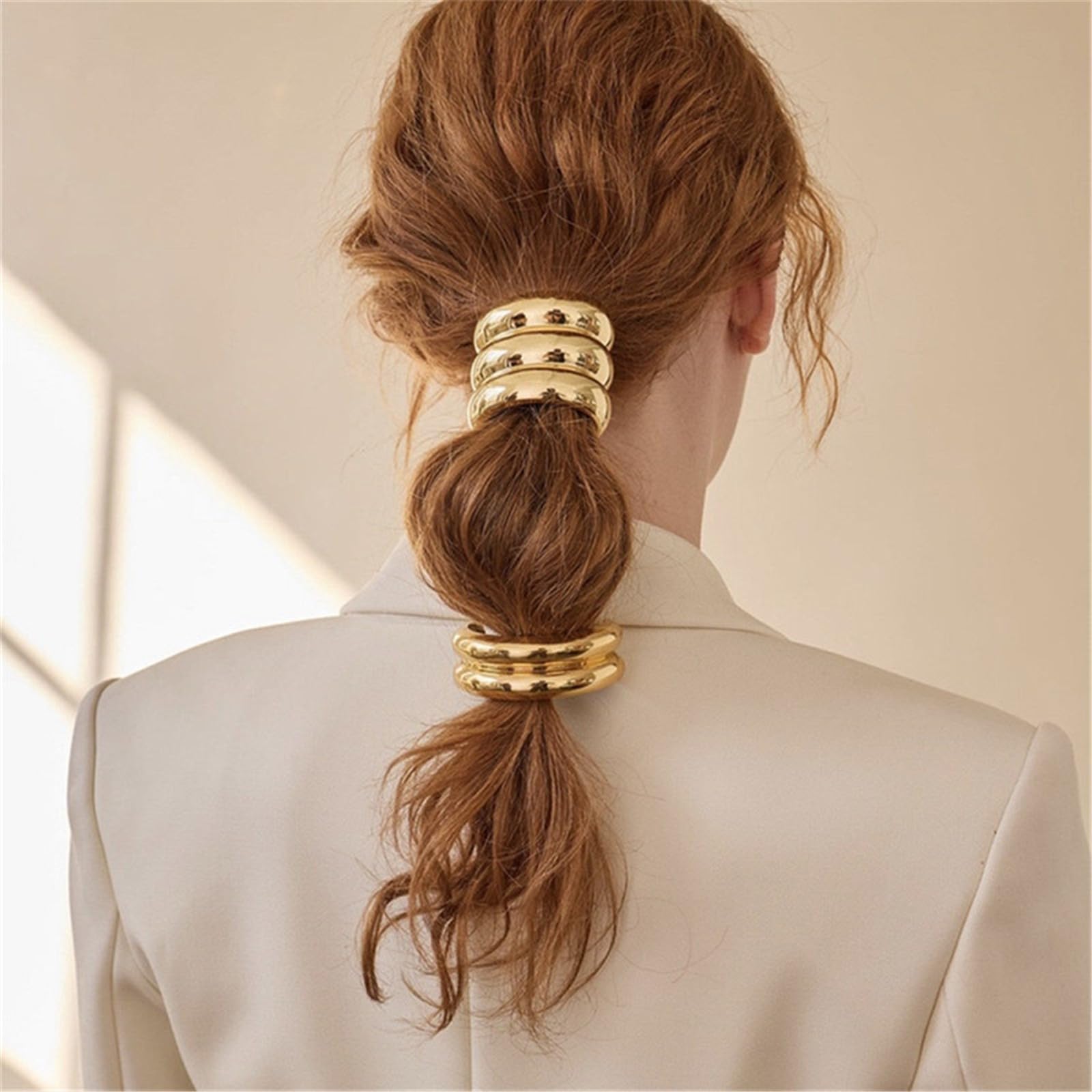 Papasgix Metal Hair Cuffs - Geometric Elastic Hair Ties for Thick Hair, Women's Hair Accessories (Gold, 9pcs) - Perfect for Ponytails, Braids & Updos
