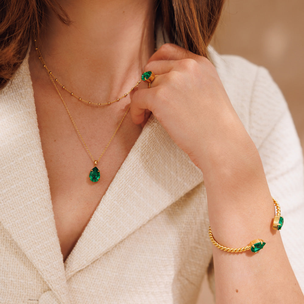 Mini Drop Necklace with Majestic Green Gemstone - Elegant Dainty Jewelry for Women, Perfect for Everyday Wear, Date Nights & Special Occasions