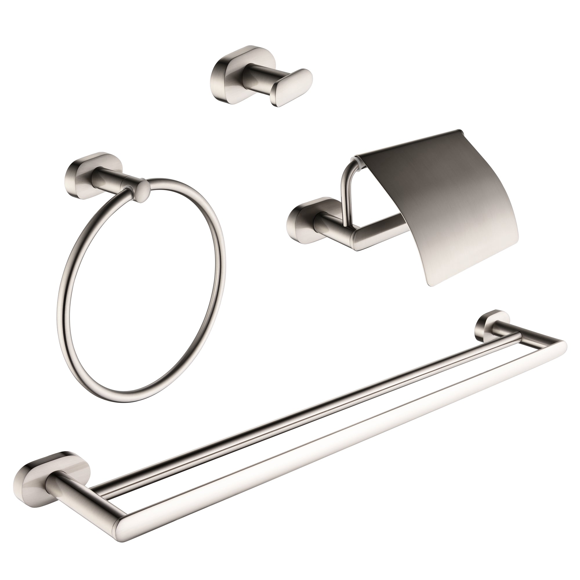 Brushed Nickel Aria 4-Piece Bathroom Accessory Set - Shower, Sink & Vanity Organizer for Modern Bathrooms