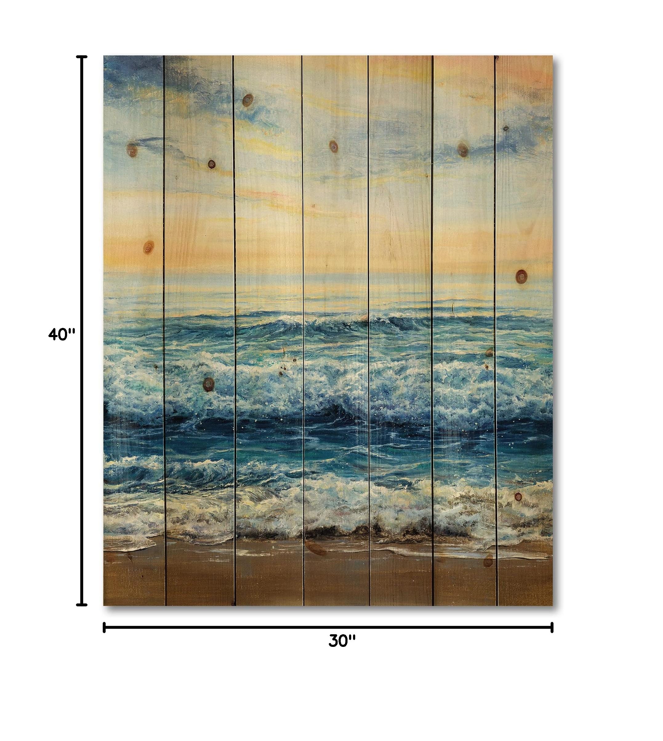 DesignQ Ocean Waves At Dawn Nautical Coastal Wood Wall Decor - Blue Wood Wall Art for Beach House - Large Pine Wood Wall Panels with Printed Seascape - Perfect for Living Room, Bedroom & Coastal Home Decor