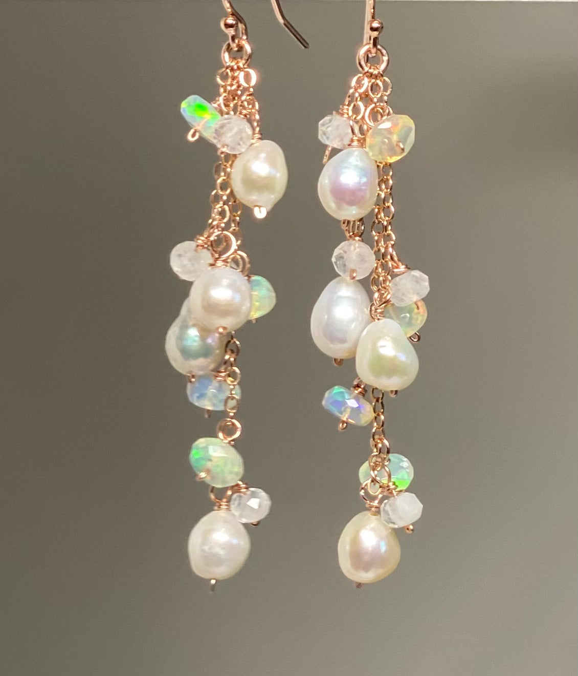 Edison Pearl Dangle Earrings with Moonstone & Opal - Elegant Boho Jewelry for Women, Perfect for Weddings, Date Nights & Special Occasions