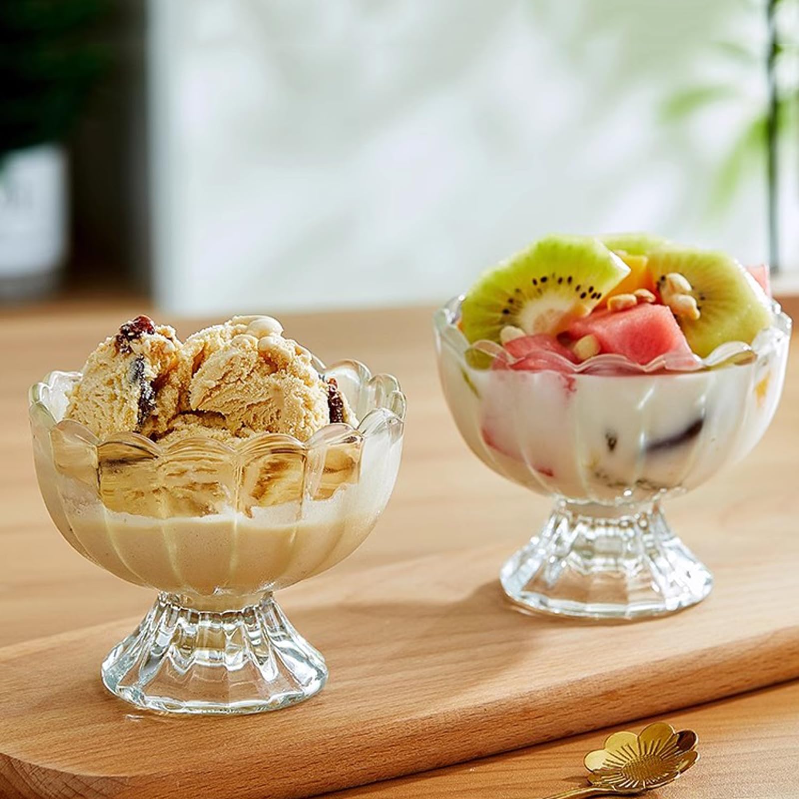 Vintage Glass Dessert Bowls - 6-Pack 5oz Ice Cream Cups for Sundae, Fruit, Pudding & Small Snacks | Elegant Condiment Dishes for Parties, Dessert Bars & Home Entertaining