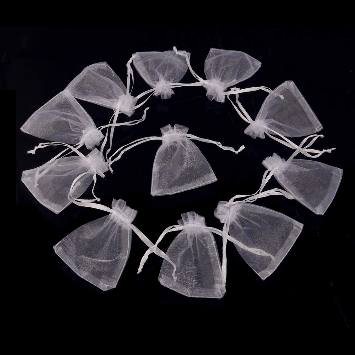 50pcs White Organza Drawstring Gift Bags - Clear Jewelry Pouches for Wedding Favors, Party Favors, Bridal Shower, Baby Shower & Candy Packaging - Reusable Small Fabric Bags for Jewelry, Candies, Soaps & Gifts