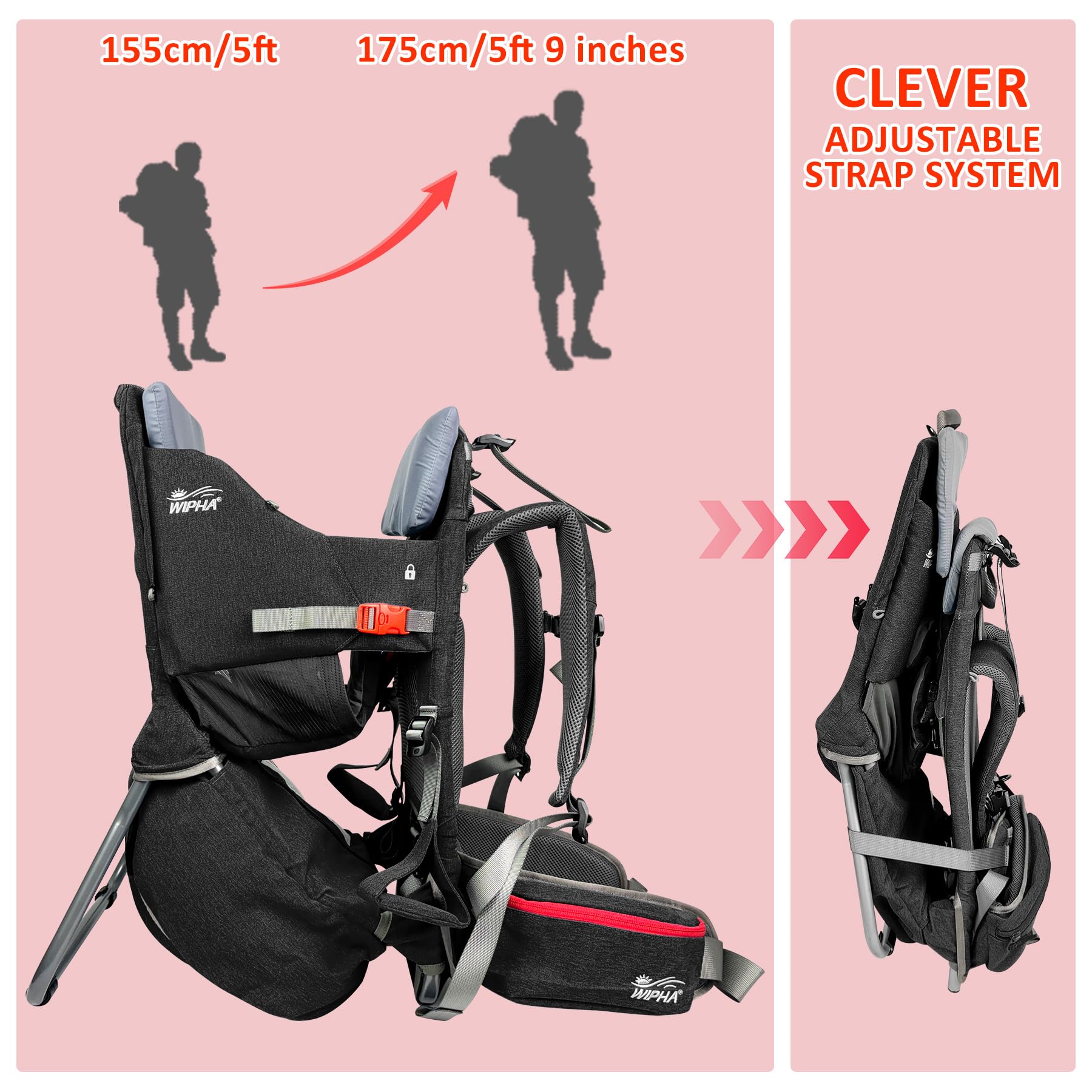 WIPHA Lightweight Baby Backpack Carrier for Women & Men - Ergonomic Infant Hiking Carrier with Large Storage - Breathable & Comfortable Toddler Carrier for Travel, Hiking, Shopping (0-3 Years)