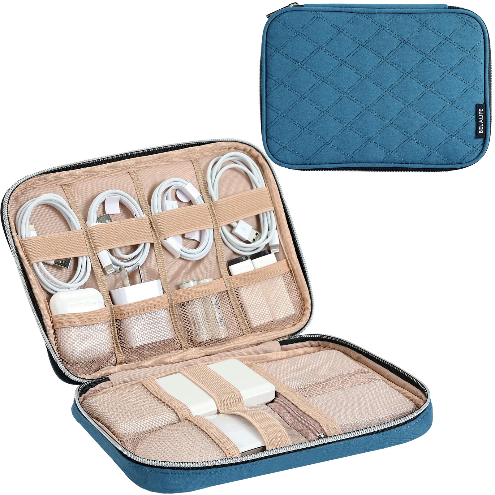 BELALIFE Electronic Organizer - Portable Travel Cable Storage Bag for Phone Charger, USB Cables, Earphones, SD Cards & Tech Accessories | Water-Resistant Tech Pouch for Travel, Office & Daily Use (Lake-Blue)