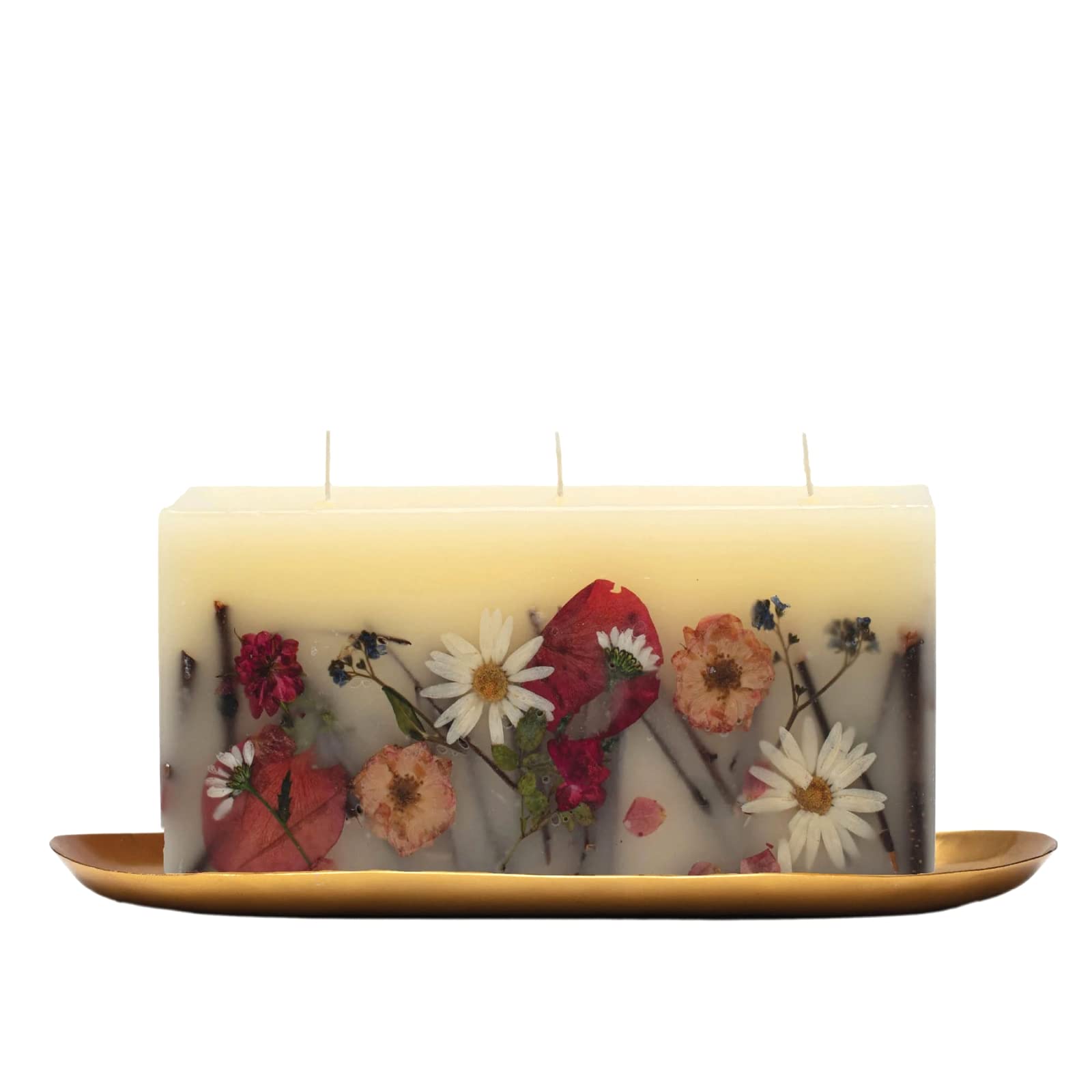 Rosy Rings Botanical Large Brick Candle & Tray Set - 3-Wick Apricot Rose Scented Candle, 160-Hour Burn Time, 12.75