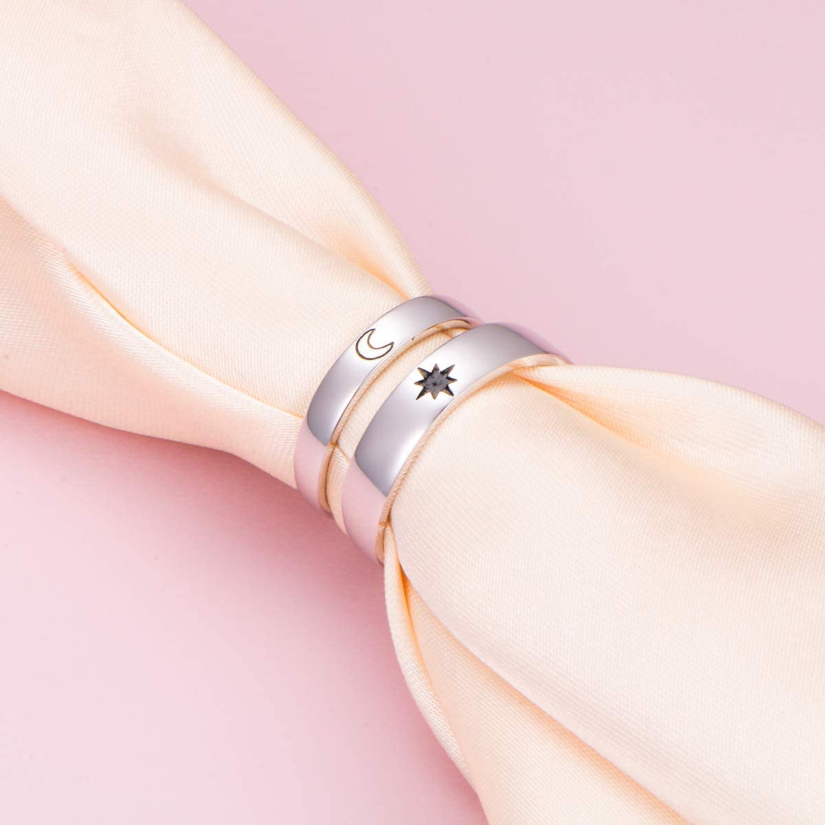 Ladytree 925 Sterling Silver Adjustable Couple Rings - Sun and Moon Promise Rings for Him & Her - Matching Engagement & Wedding Bands Set (2PCS) - Perfect for Anniversaries, Valentine's Day Gifts & Romantic Proposals
