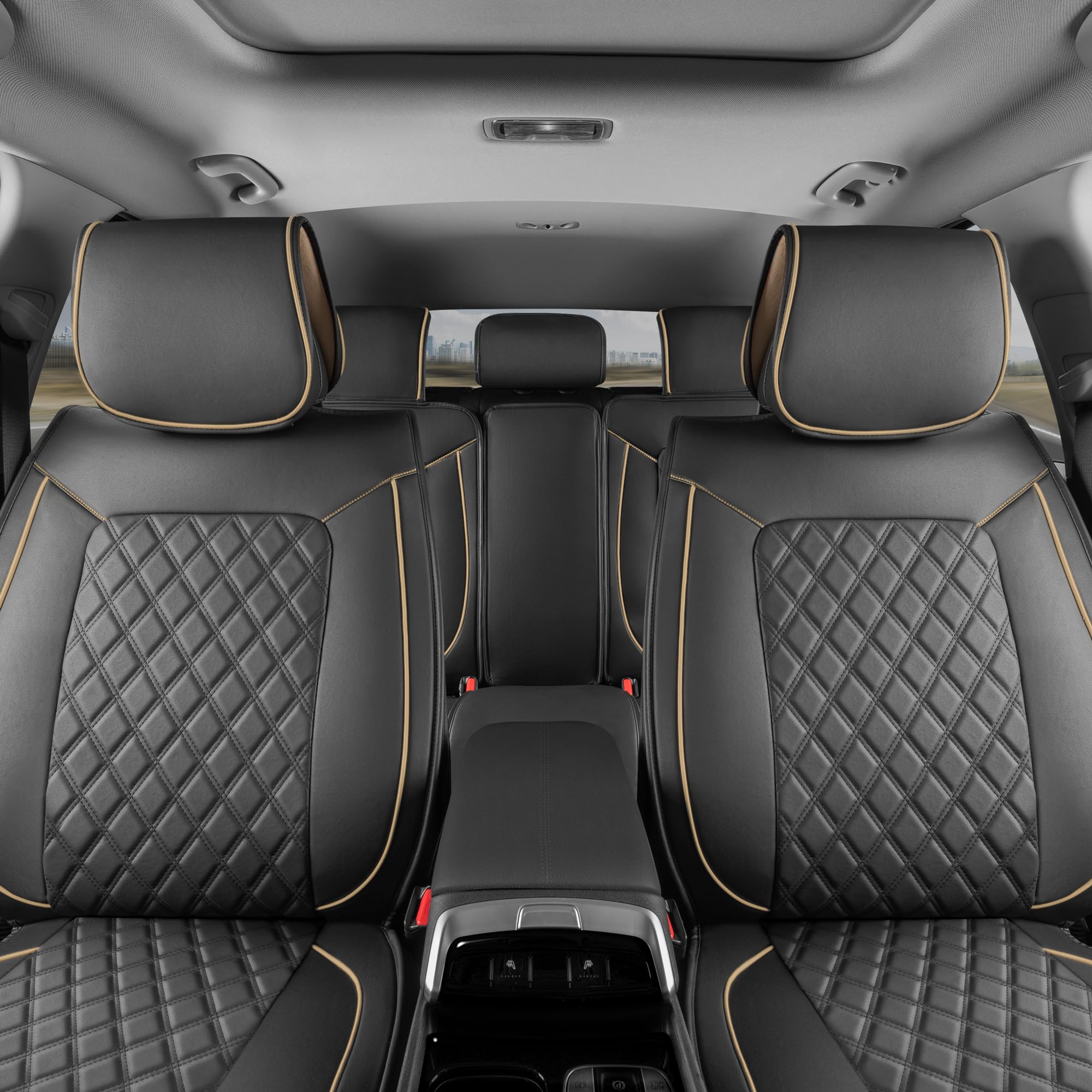 Premium Faux Leather Seat Covers for Chevy Silverado & Sierra 1500/2500HD/3500HD (2007-2023) - Black & Beige Diamond Stitched Cushioned Protectors Full Set - Perfect for Truck Owners & Off-Road Adventures