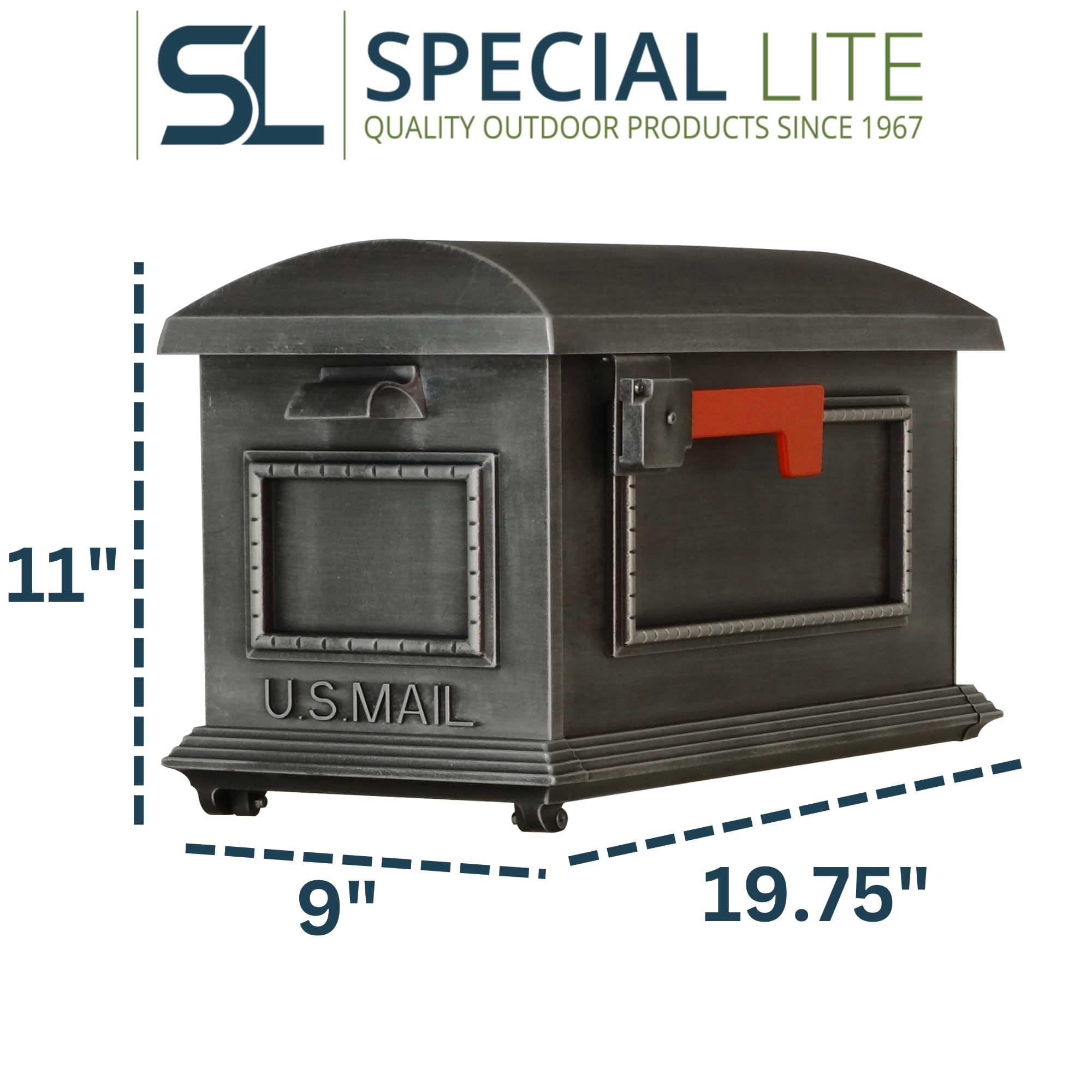 Special Lite SCT-1010-SW Traditional Curbside Mailbox - Swedish Silver Aluminum Post Mount Mailbox for Home & Business - Durable Weatherproof Outdoor Mailbox for Residential & Commercial Use