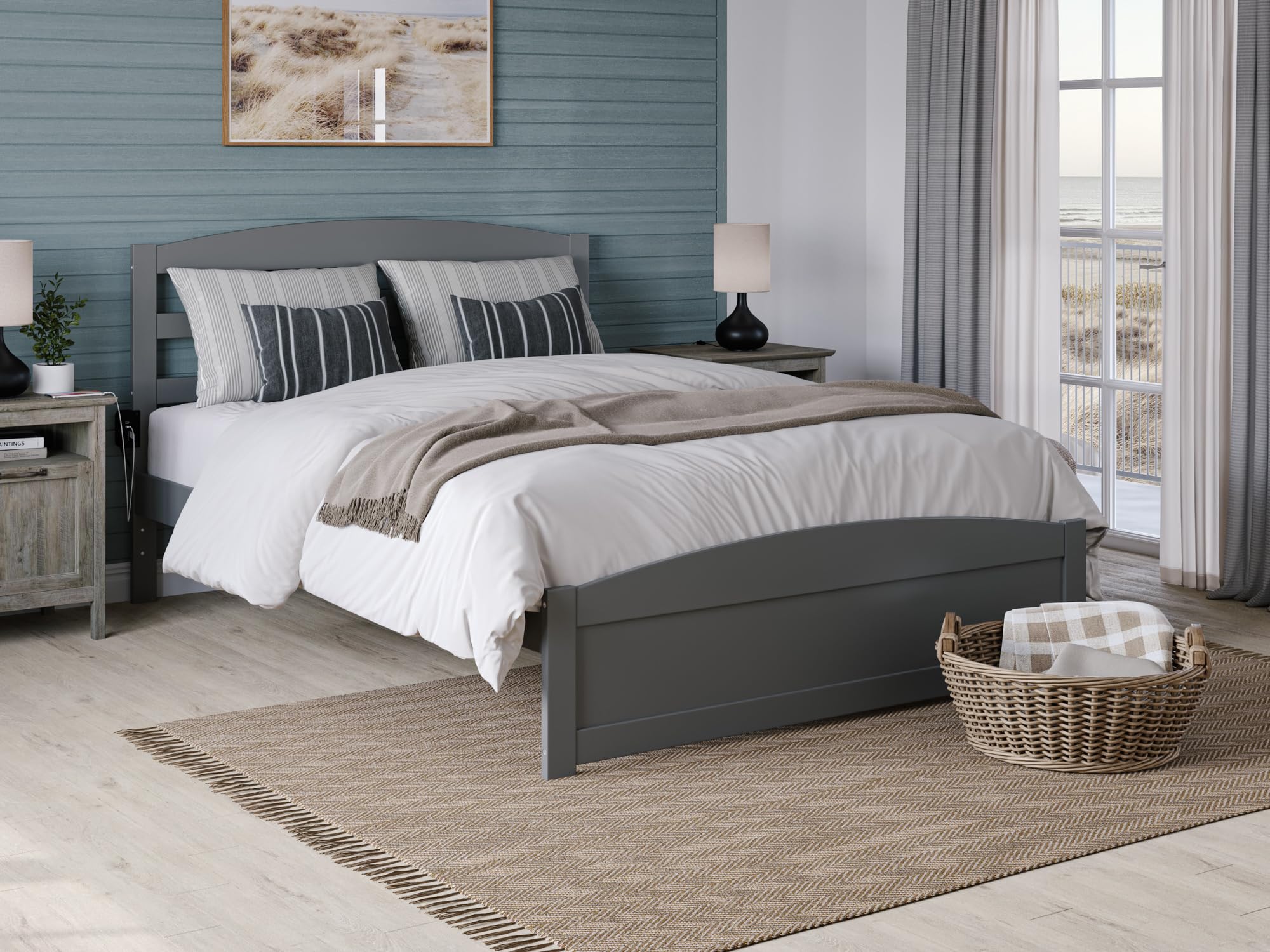 AFI Warren Full Size Platform Bed with Footboard & USB Charging Station - Modern Grey Wood Bed Frame for Master Bedroom, Guest Room, or Apartment