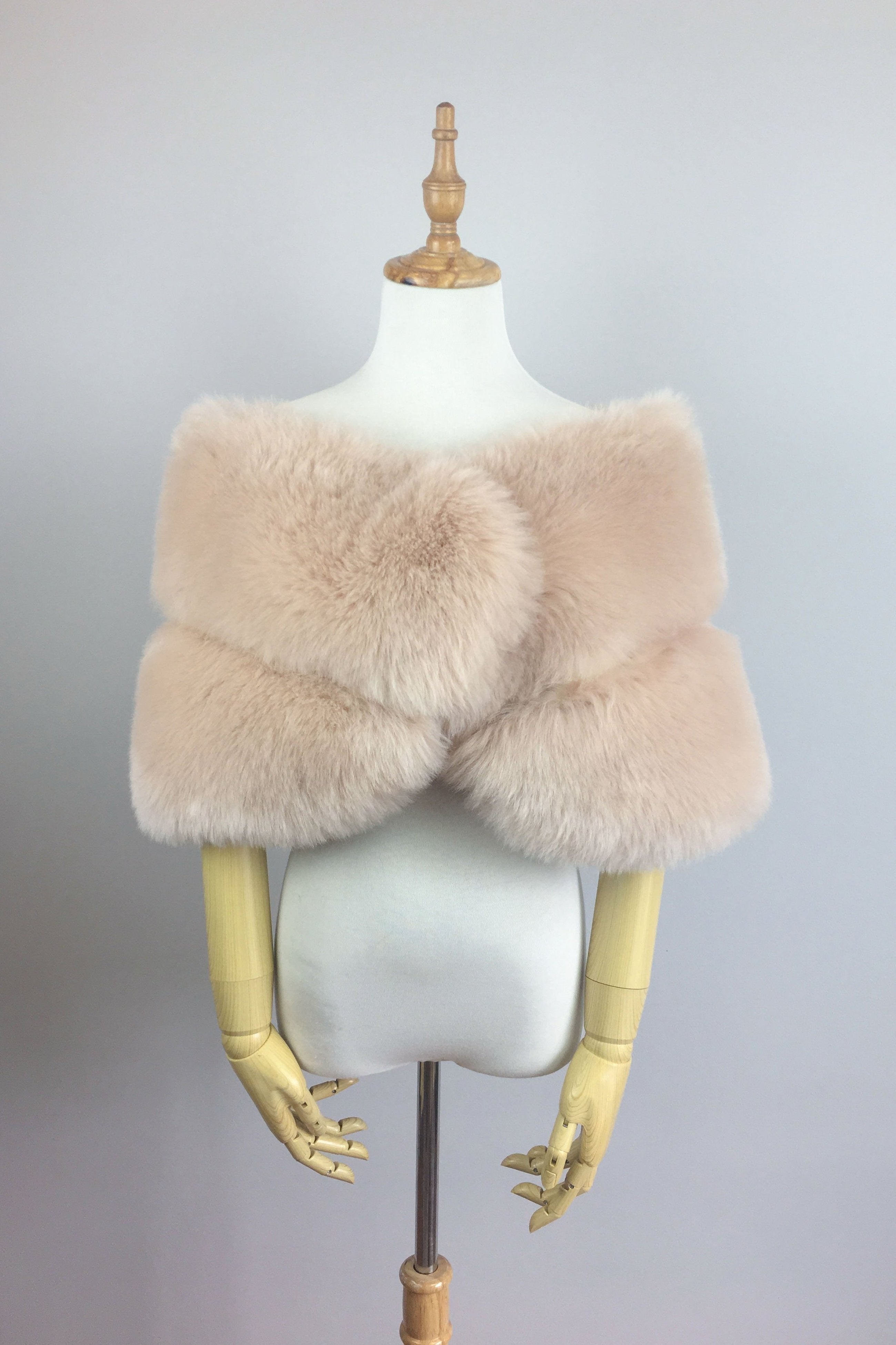 Blush Beige Fur Shawl Wrap - Women's Elegant Winter Fashion Scarf for Parties, Weddings & Evening Events (Penelope Blu01)