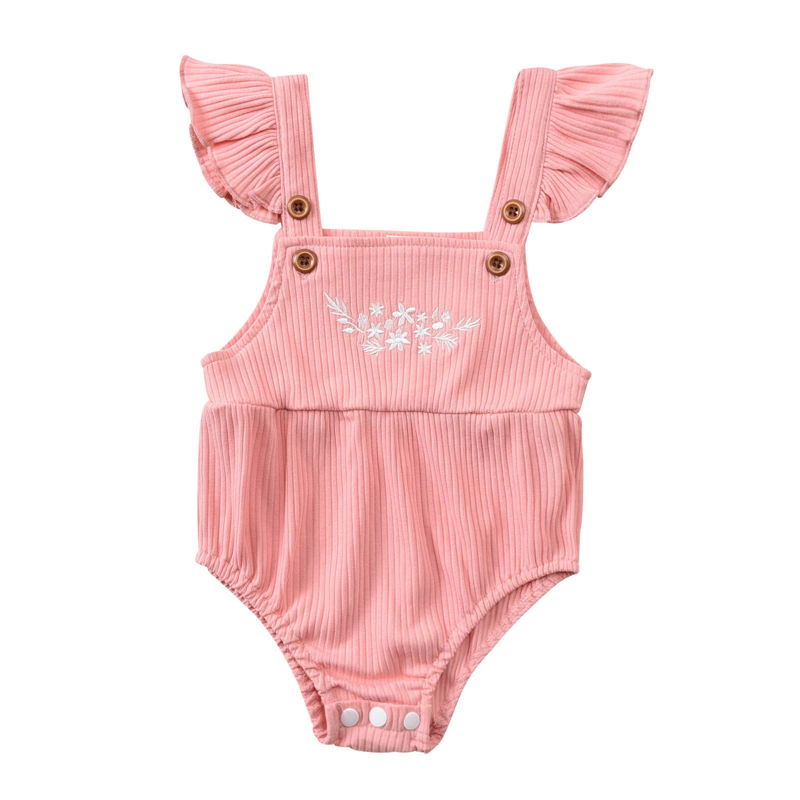 Digood Girls Cute Jumpsuit - Newborn Infant Baby Ribbed Sleeveless Embroidery Bodysuit Romper | Soft Cotton Outfit for Playtime, Photos & Special Occasions