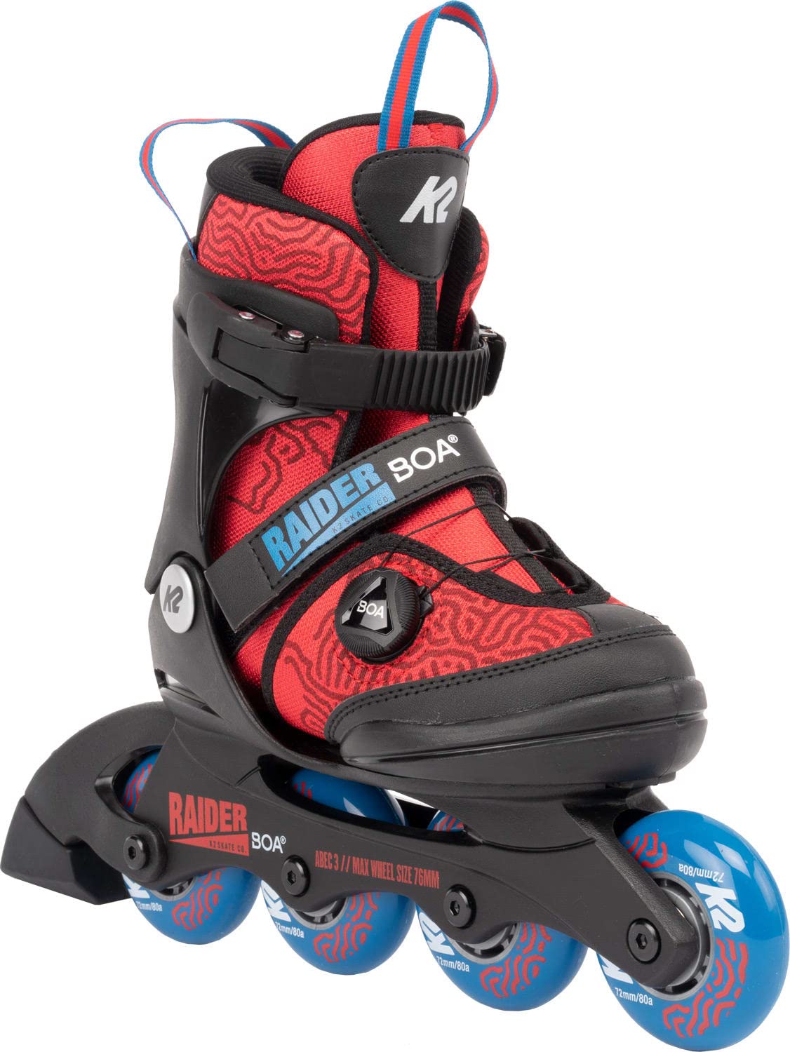 K2 Raider Boa Red Boys Adjustable Inline Skates - Youth Rollerblades with BOA Fit System for Comfort & Performance - Perfect for Outdoor Skating, Fitness & Fun Activities