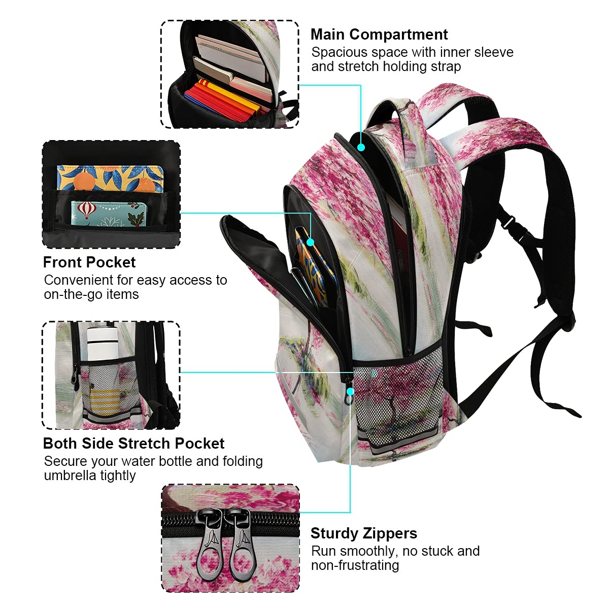 Japanese Cherry Blossom Floral Backpack - Waterproof Laptop Bookbag for School, College & Travel | Stylish Daypack for Women, Men & Teens | Perfect for Work, Commuting & Outdoor Adventures
