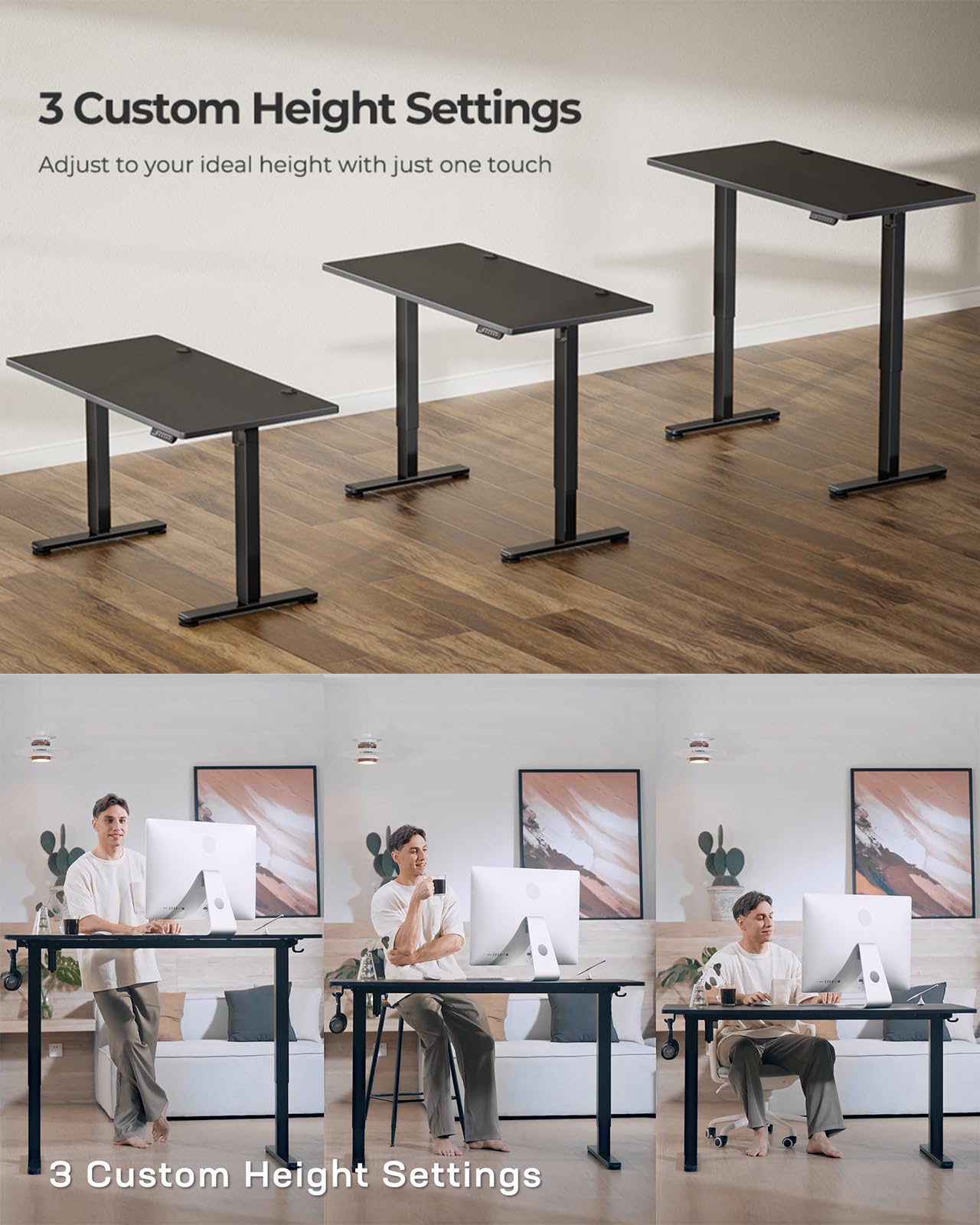 Marsail Adjustable Height Standing Desk - 63x24 Inches Sit Stand Home Office Desk with 4 Memory Presets, Headphone Hook & Cable Organizer - Ergonomic Computer Desk for Work, Gaming & Study (Black)