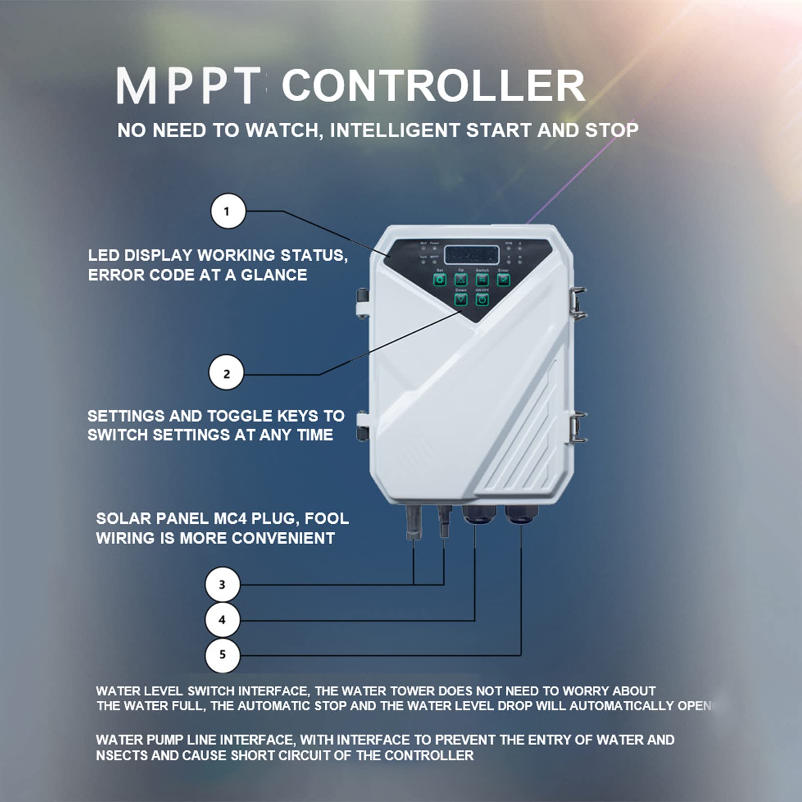 4 Inch Solar Water Pump with MPPT Controller & Float Switch - Solar Powered Deep Well Submersible Pump for Home, Farm & Industrial Use | Irrigation, Livestock Watering, Garden & Off-Grid Applications