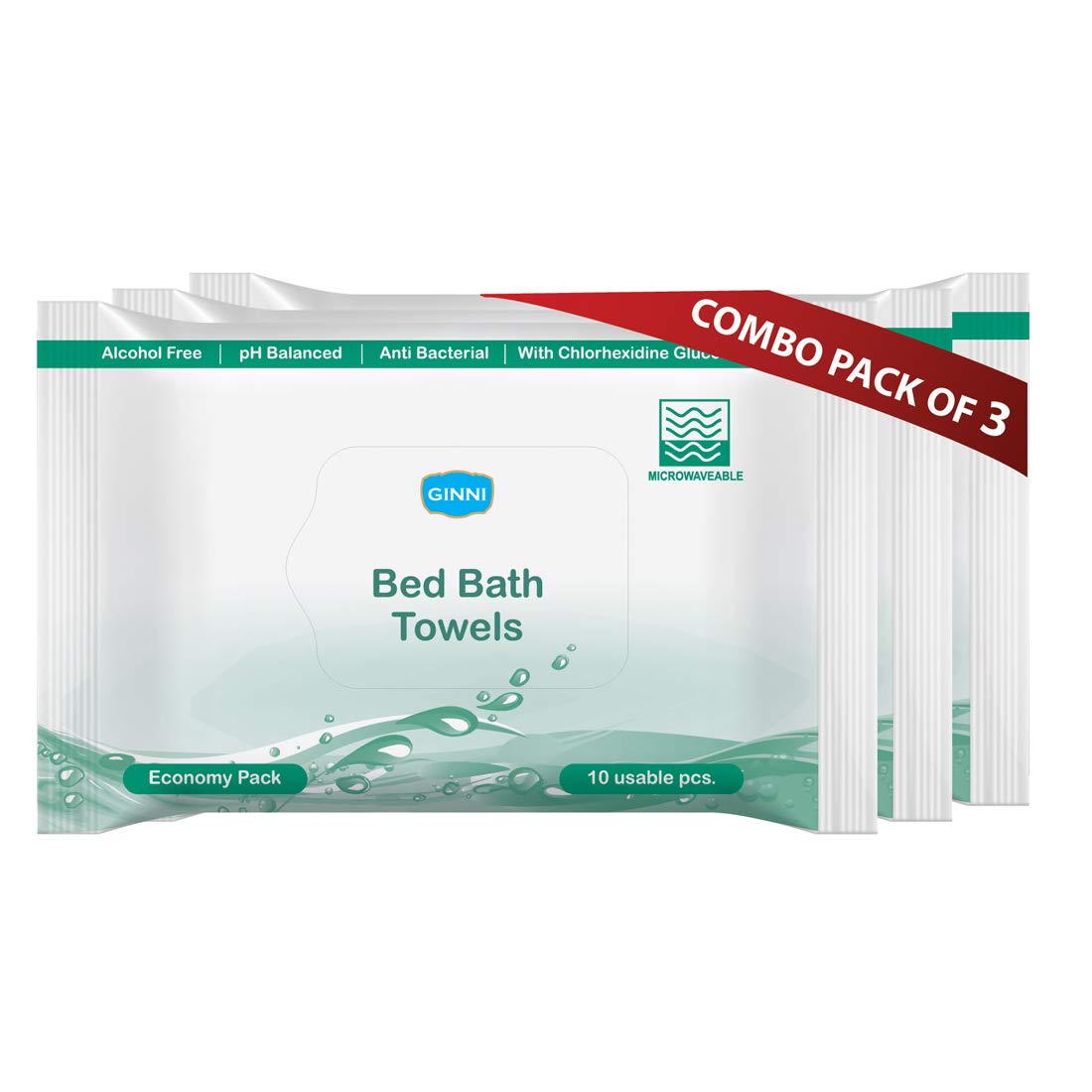 GINNI Hygiene Bed Bath Towels - Large Wet Wipes for Adults & Patients, Refreshing Sponge Bath Cleansing Cloths (10 Wipes/Pack, 3 Packs) - Ideal for Elderly Care, Post-Surgery, Travel & Home Use