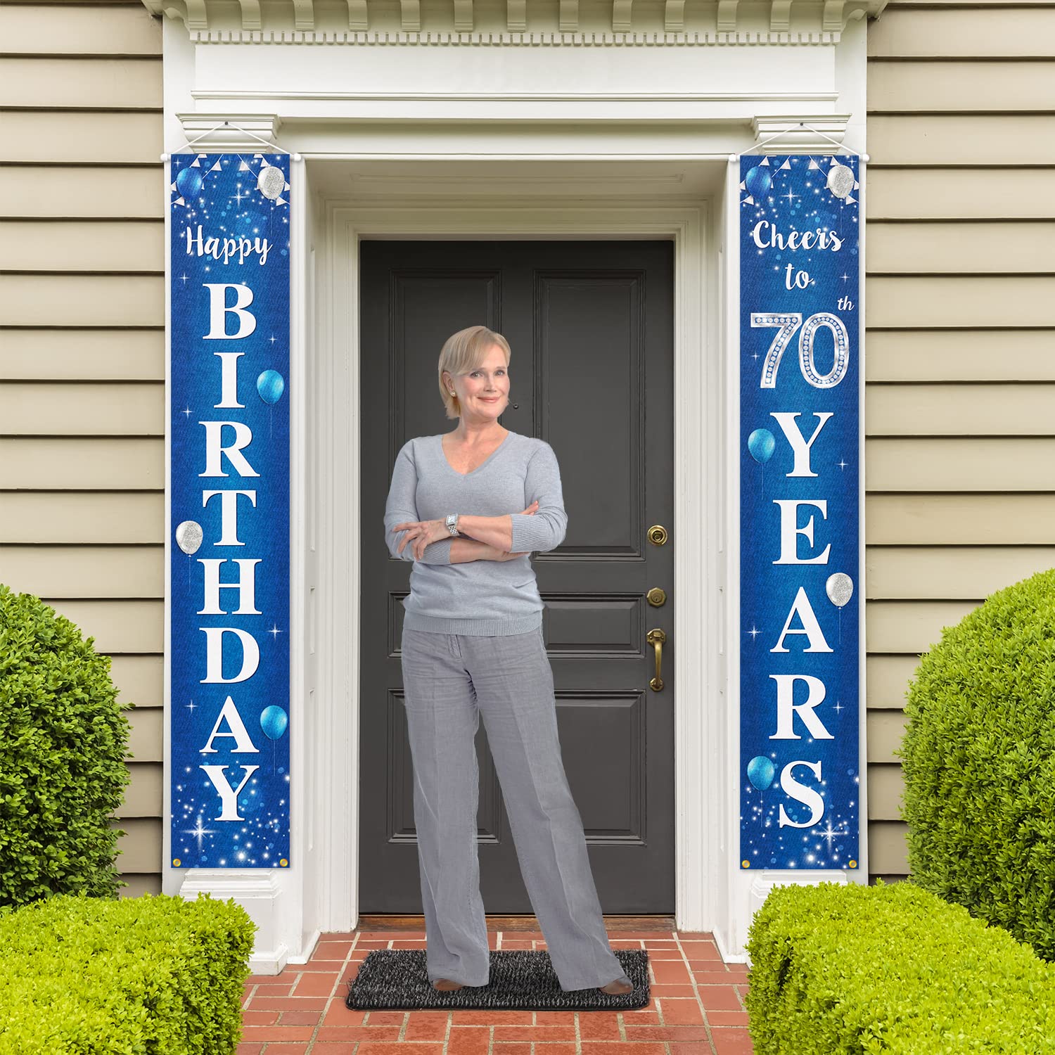 Happy 70th Birthday Yard Sign & Door Banner - Cheers to 70 Years Party Decorations for Men & Women - Blue - Perfect for Outdoor Celebrations, Milestone Birthdays & Surprise Parties