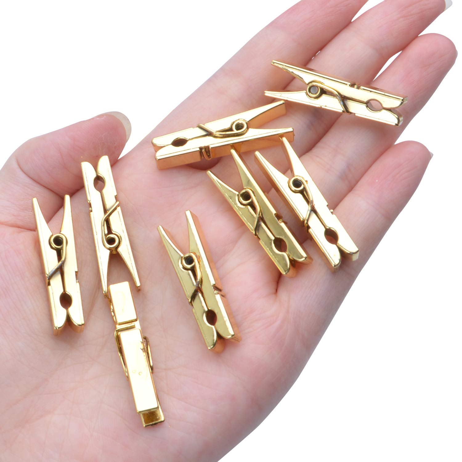 100-Pack Mini Plastic Clips - 3.5cm Gold Utility Clips for Photos, Papers, Clothesline - Perfect for Home, Office & Craft Organization