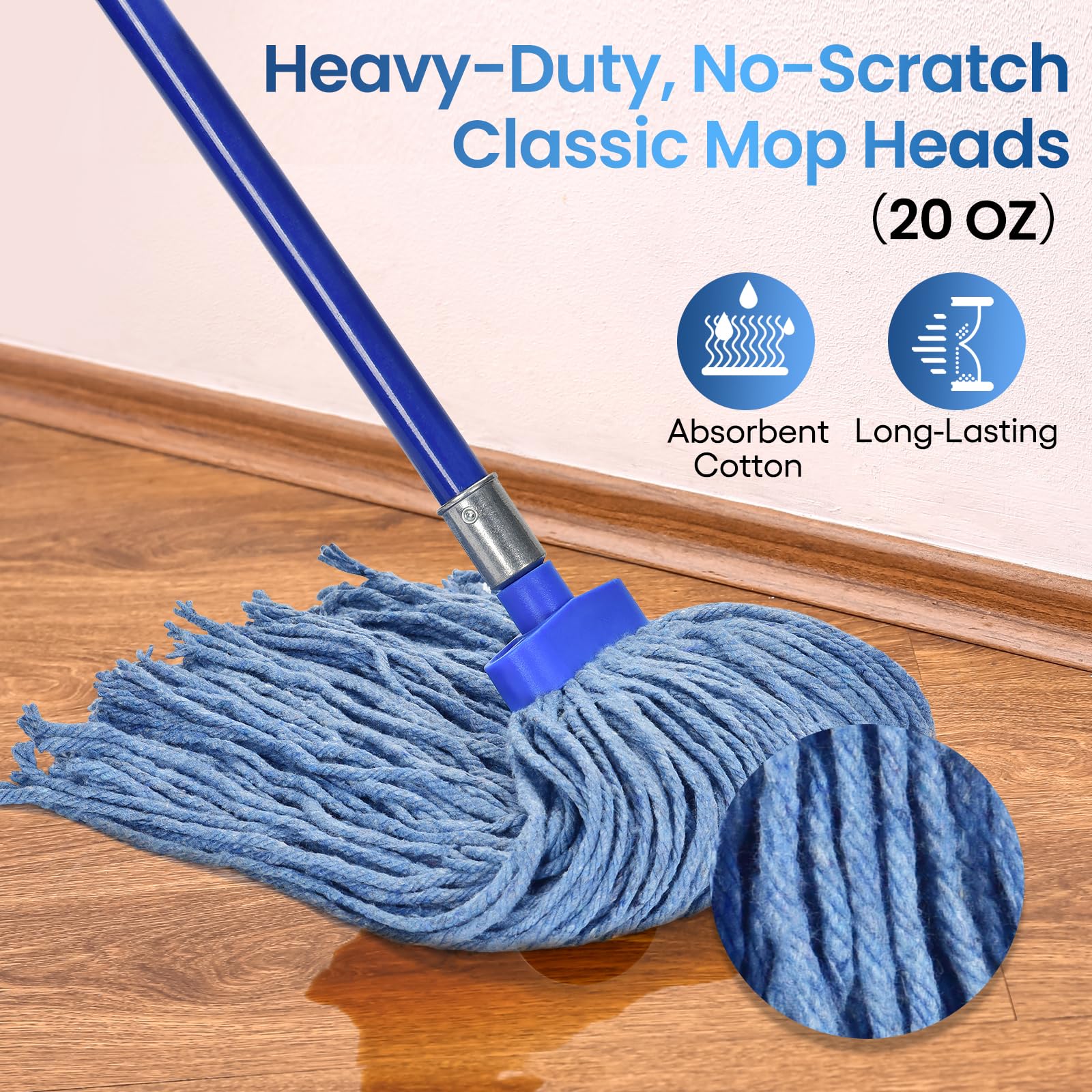 Heavy Duty Cotton Wet Mop Heads (12 Pack) - for Home & Commercial Cleaning
