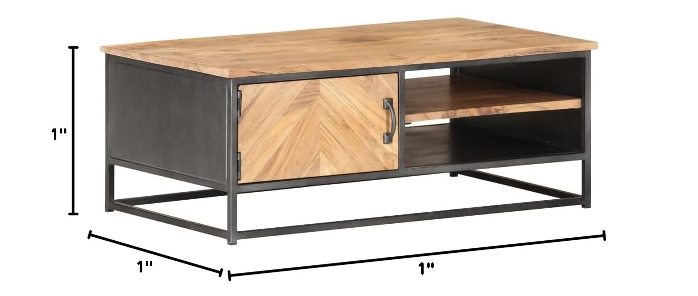 Industrial Style Solid Acacia Wood Coffee Table with Storage - 35.4