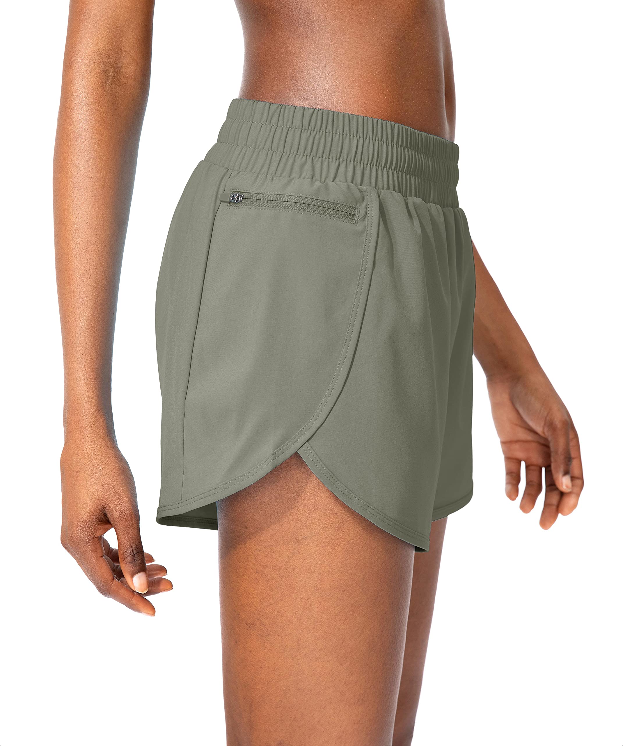 Soothfeel Women's High Waisted Running Shorts with Zipper Pockets - Breathable Athletic Gym Workout Shorts with Liner for Jogging, Yoga & Fitness Training