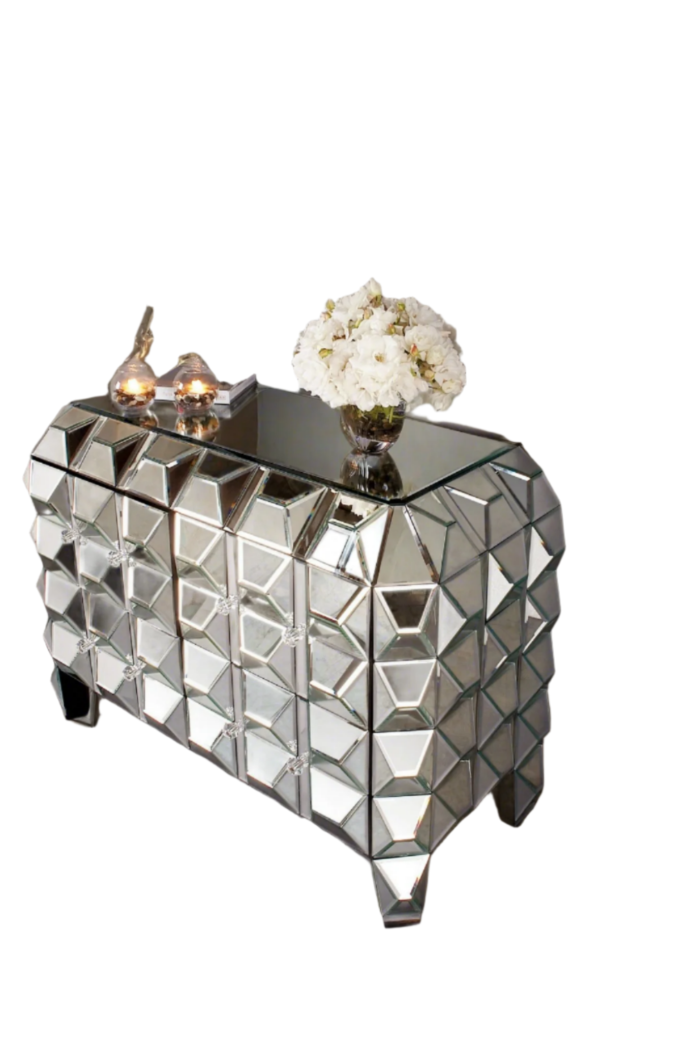 Modern Spike Mirrored Chest Cabinet - Stylish Storage for Bedroom, Living Room & Entryway