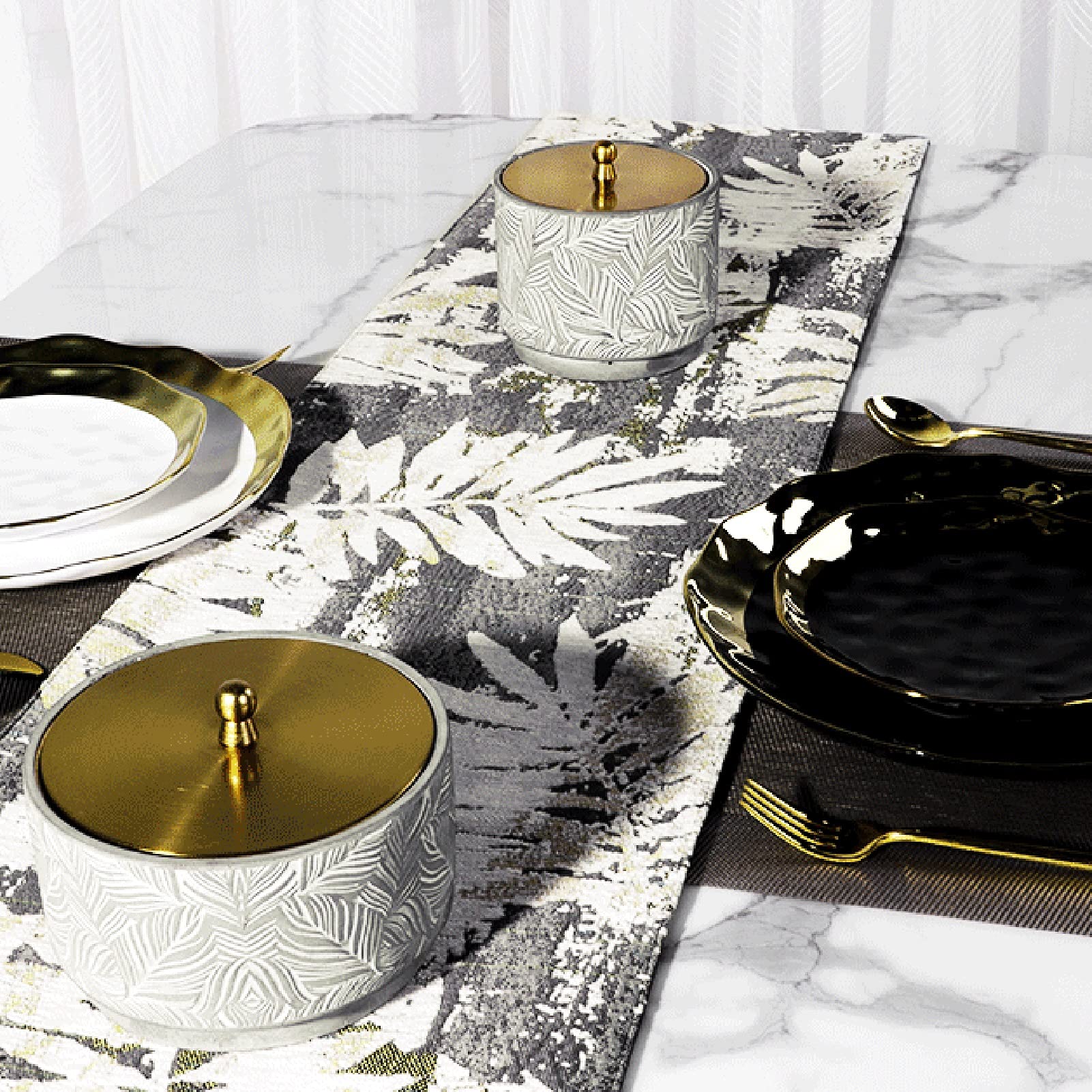 Luxury Black & Gray Gold Plush Floral Embroidery Table Runner - 30x220cm Wedding & Party Decor, Home Dining Table Centerpiece, Holiday Celebration Decoration