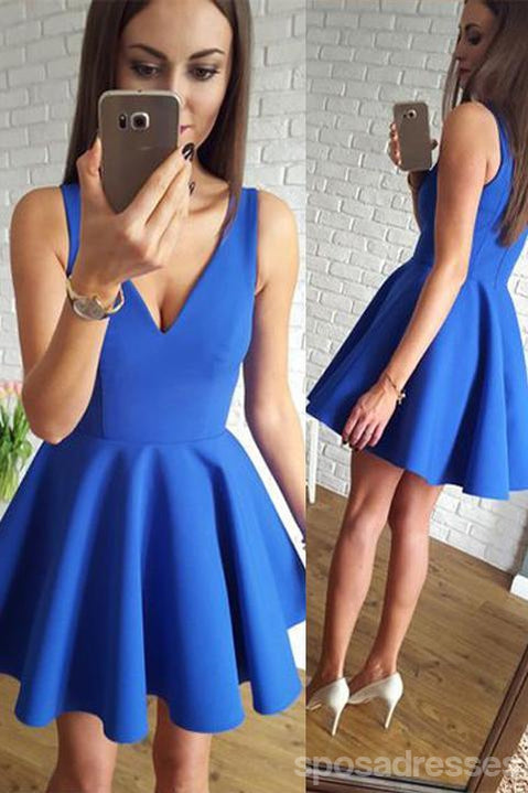 Affordable Blue V-Neck Homecoming Dress Under $100 - Elegant Prom Gown for High School Dances & Formal Events - CM406