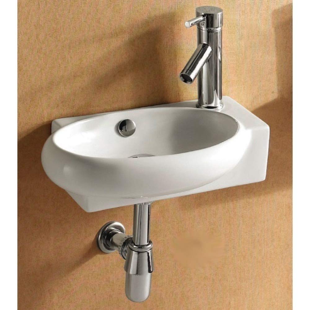 Ceramic Wall Mounted Washbasin with Single Hole - Caracalla CA4522B Round Bathroom Sink in White | Perfect for Modern Bathrooms, Powder Rooms & Small Spaces