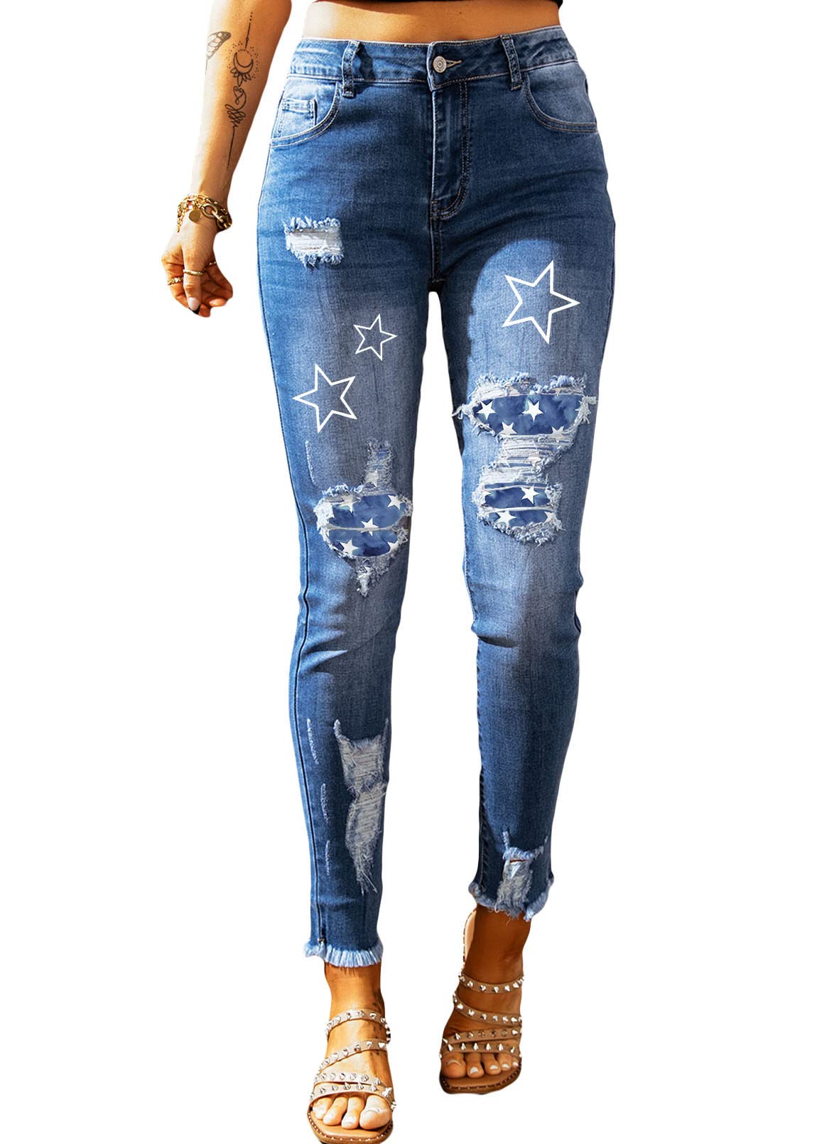 EVALESS Women's High Rise Ripped Skinny Jeans - Slim Fit Boyfriend Jeans with Raw Hem & Stretch Denim | Perfect for Casual Wear, Date Night & Street Style Fashion