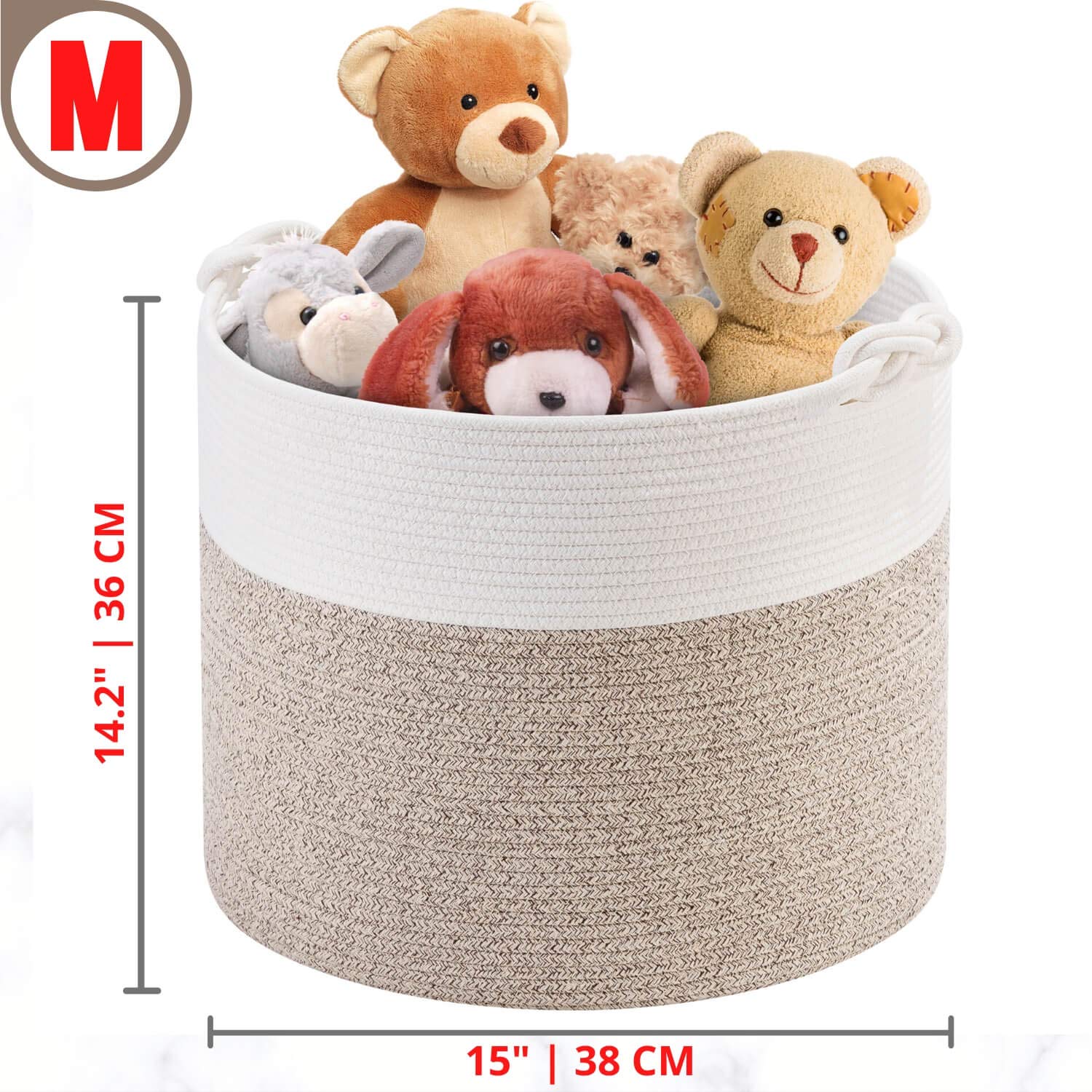 MINTWOOD 15 x 14.2 Inch Woven Cotton Rope Storage Basket - Multi-Purpose Organizer for Toys, Laundry, Nursery, Blankets & Pet Supplies (Light Brown) | Perfect for Home, Bedroom, Kids Room & Gift Giving