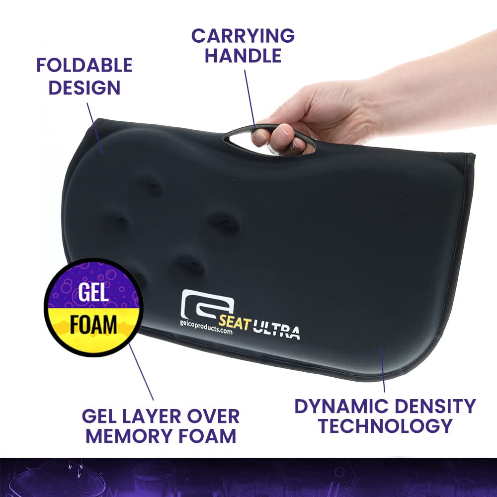 GSeat Ultra Orthopedic Gel & Foam Seat Cushion for Coccyx, Back, Tailbone Pain Relief - Gray Memory Foam Pillow for Office Chair, Car Seat, Wheelchair & Travel - Sciatica, Prostate & Postpartum Support