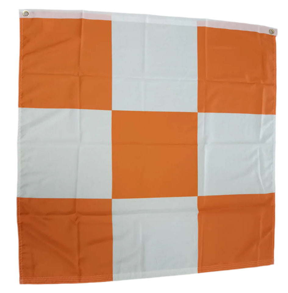 Airport Safety Orange & White Checkered 3x3 Feet Flag - Heavy Duty 100D ROUGH TEX® Material with Sleeve & Metal Grommets - Perfect for Construction Zones, Road Work, and Hazard Marking