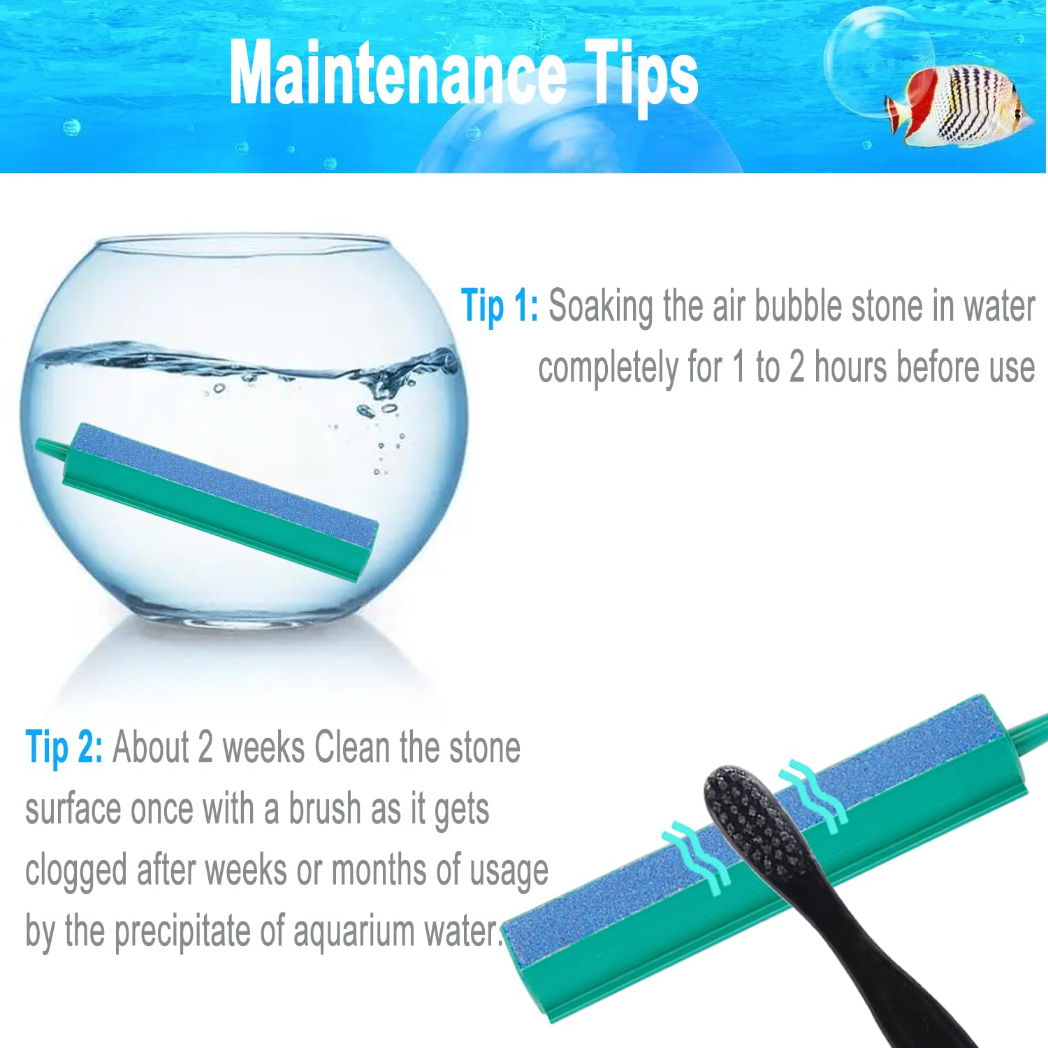 6 Inch Aquarium Air Stone Bar Kit - 5 Pack Square Oxygen Diffuser Bubble Stones for Fish Tank Pumps, Hydroponic DWC Buckets & Small Aquariums - Enhances Oxygenation for Healthier Fish & Plants