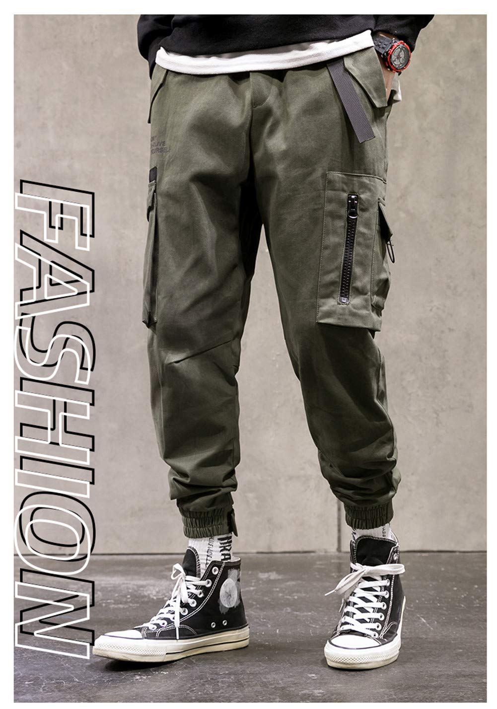 Astellarie Men's Stretch Elastic Waist Cotton Cargo Jogger Pants with Multiple Pockets - Comfortable Workout & Casual Wear for Gym, Hiking, and Everyday Use