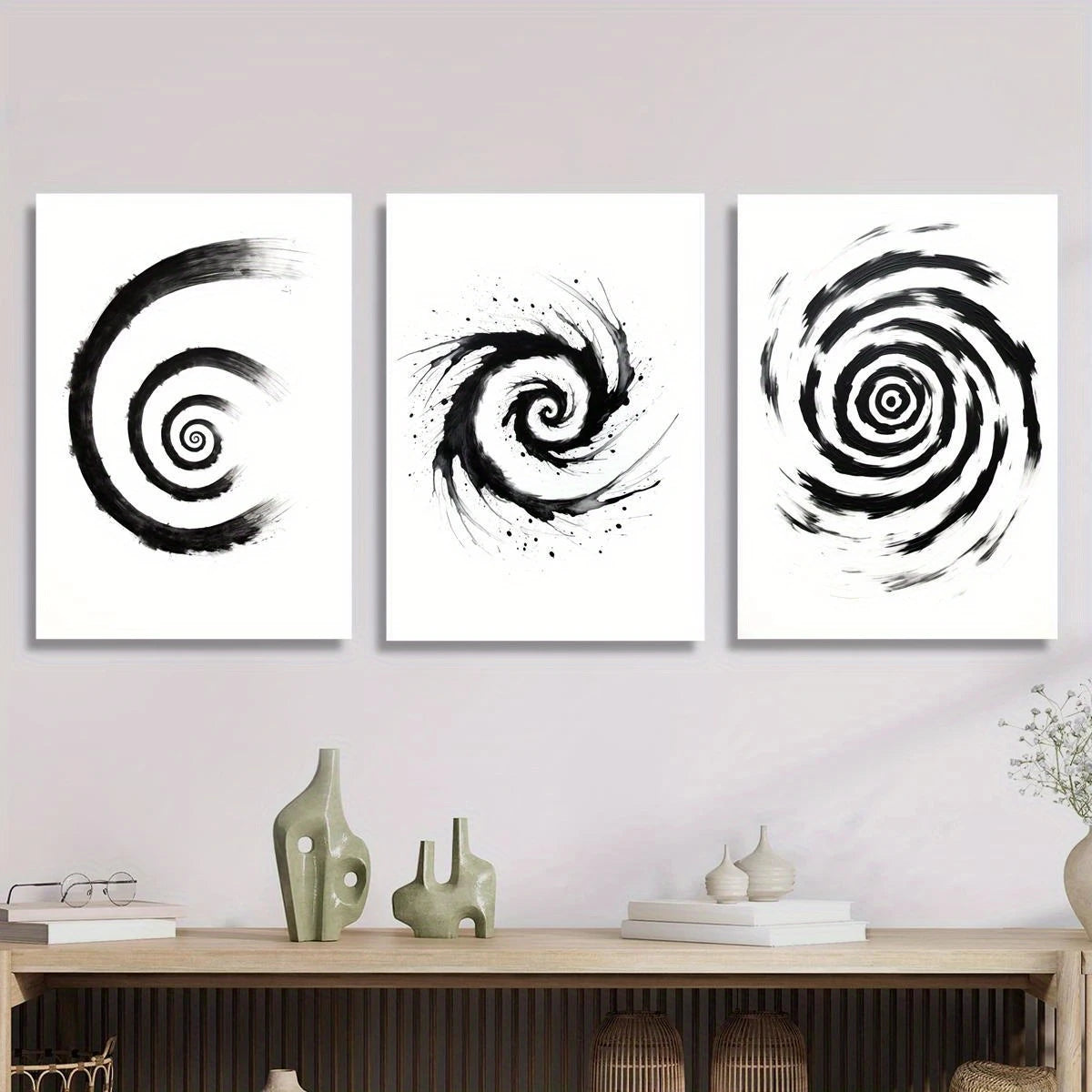 3-Piece Abstract Black & White Spiral Metal Wall Art - Ready to Hang Modern Home Decor for Living Room, Bedroom & Office