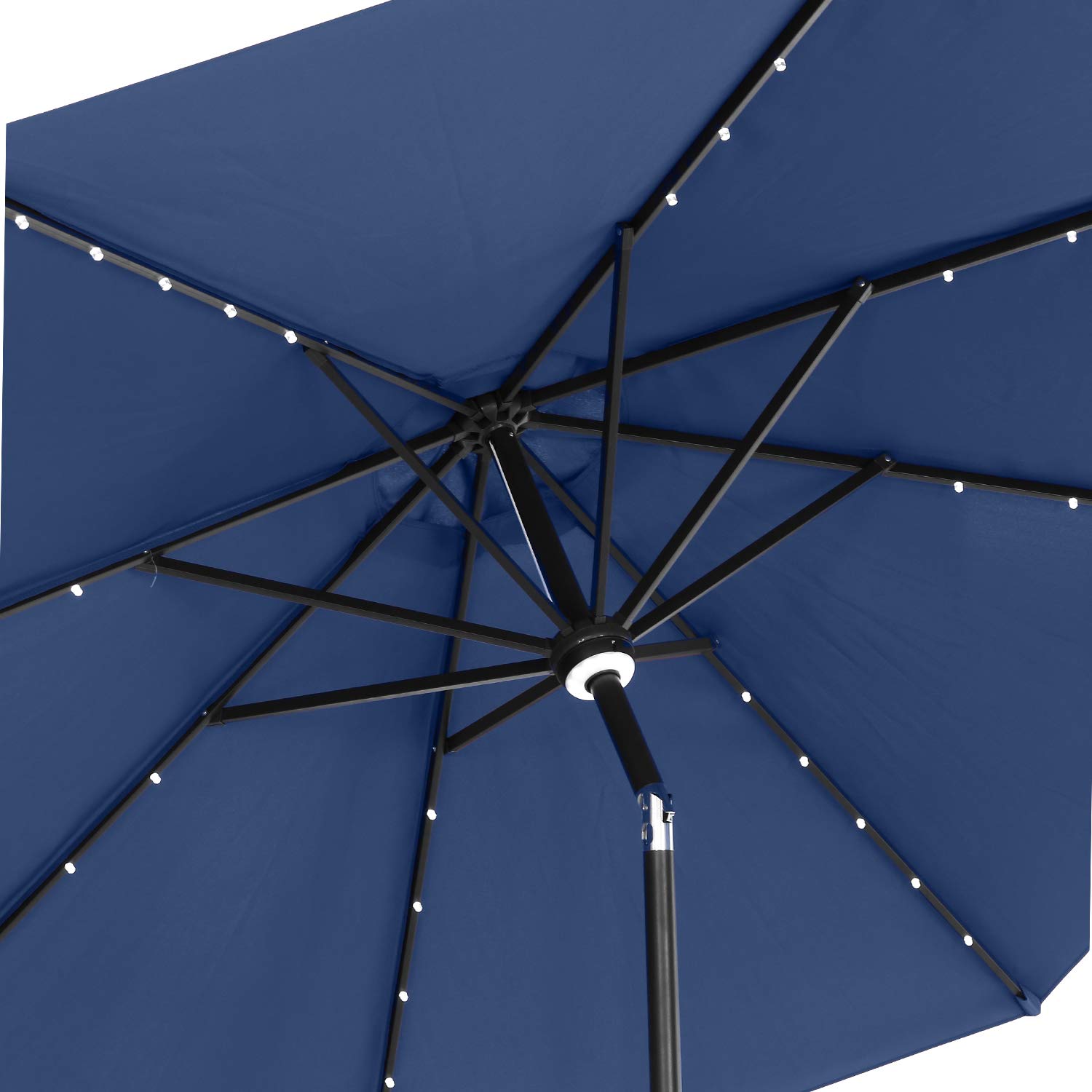 10Ft Navy Blue Outdoor Patio Umbrella with Light, Steel Frame, Tilt & Crank - Perfect for Garden, Deck, Backyard, Poolside Dining & Outdoor Entertaining