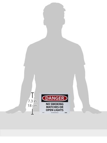 DANGER - NO SMOKING MATCHES OR OPEN LIGHTS OSHA Safety Sign | 10x7 Inch Rigid Plastic Warning Sign | Black/Red on White | Ideal for Construction Sites, Warehouses & Hazardous Areas
