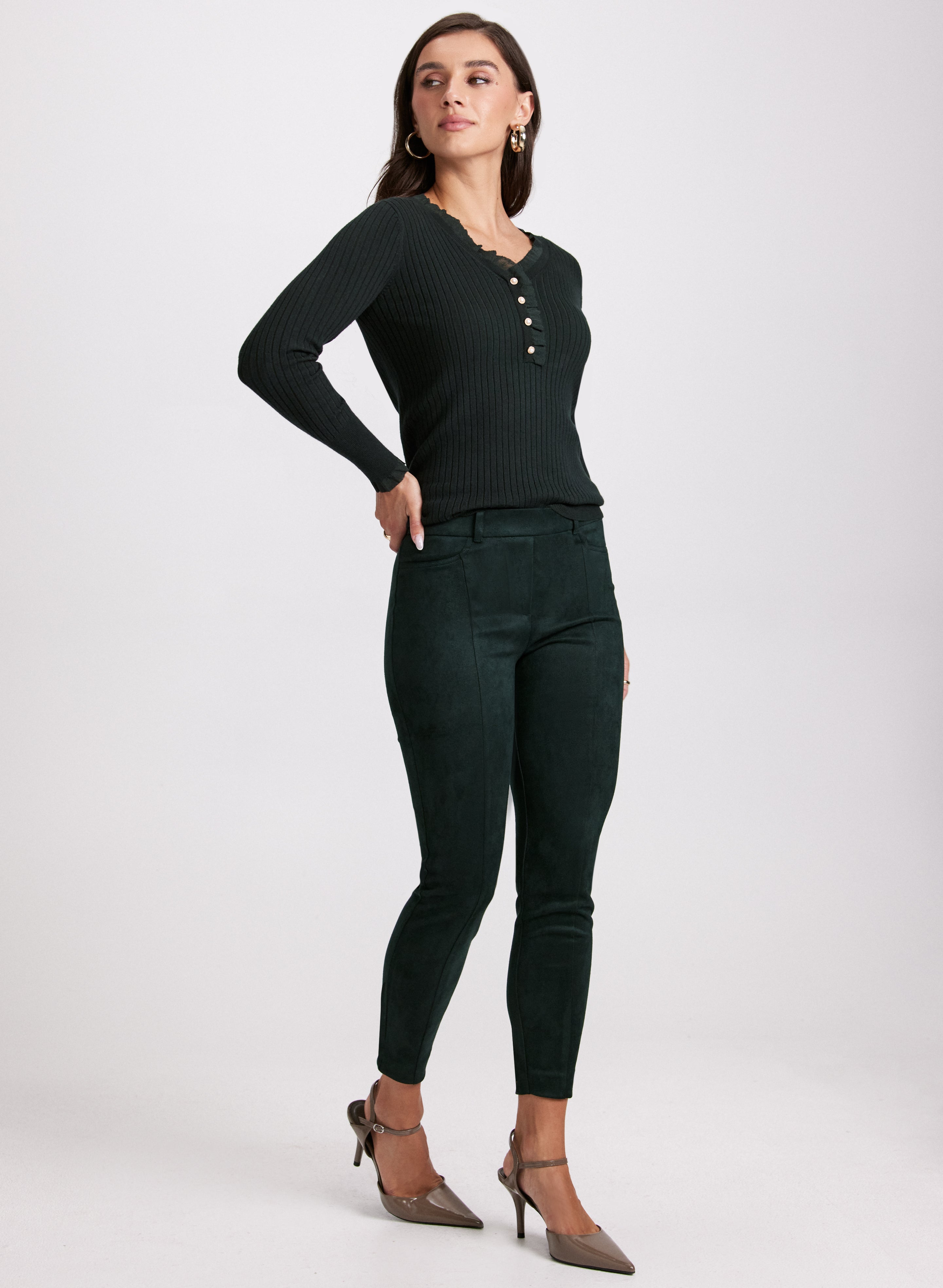 Faux Suede Chloe Leggings - Women's High Waisted Stretchy Yoga Pants for Workout, Lounge & Everyday Wear