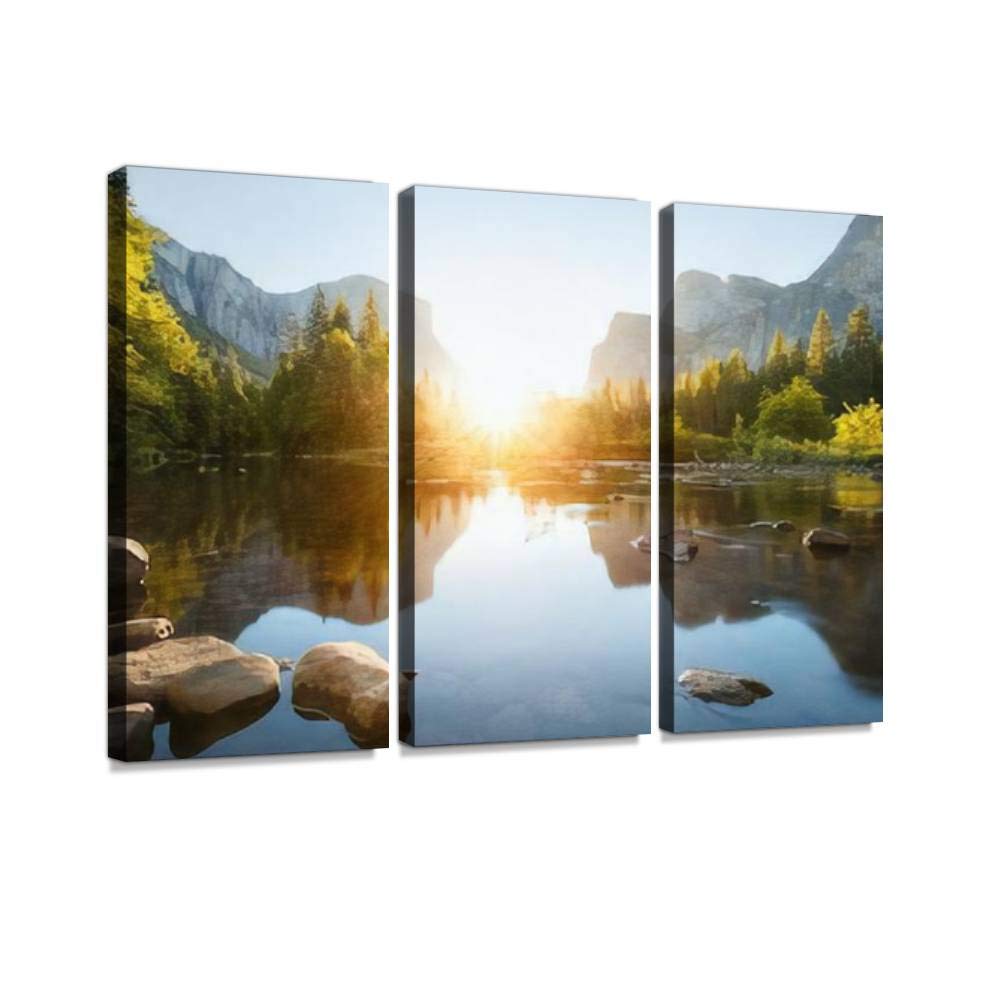 Yosemite Valley Sunrise Canvas Wall Art - 3 Panel Landscape Painting for Living Room & Bedroom Decor - Nature Inspired Wall Decor Posters - Perfect for Home, Office & Gift Giving