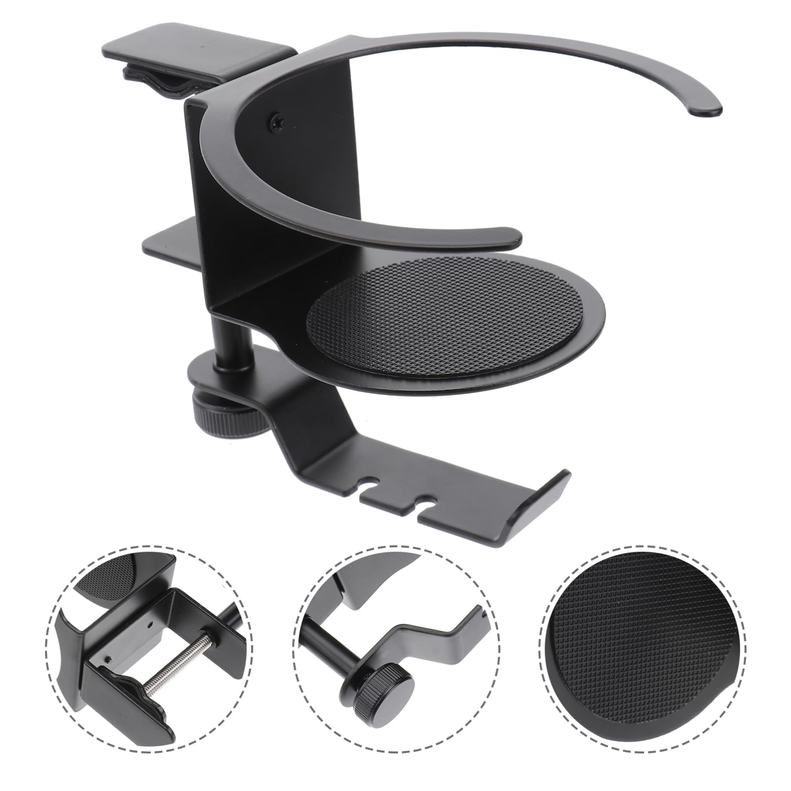 ETHZZLE Desk Organizer with Rotating Hook - Headset Hanger, Drink Cup Clamp & Tool Holder - Easy to Assemble Black Workspace Accessory for Office, Gaming & Home Organization