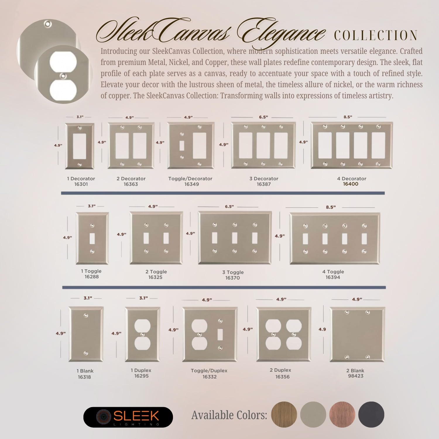 SLEEKLIGHTING Brushed Nickel Outlet Covers and Switch Plates - Decorative Wall Plate Light Switch Cover (2-Pack) - Variety of Styles: Decorator/Duplex/Toggle/2-Gang Combo - Perfect for Home, Office & Commercial Renovation
