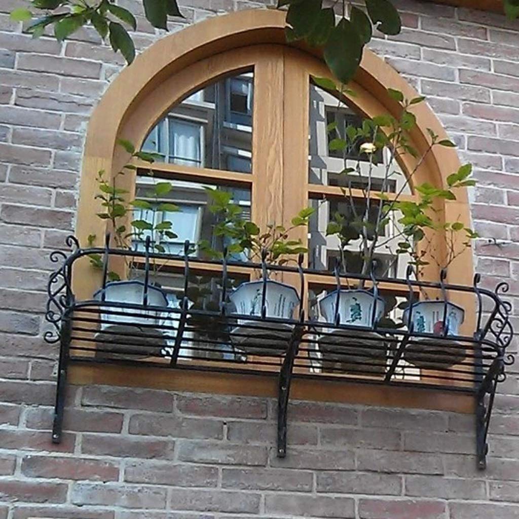 Black Iron Wall Mounted Flower Plant Shelf - Rectangular Balcony Flower Pot Stand Rack, Patio Railing Shelf for Plant Pots Holder, Windows Decor (80cm x 28cm x 22cm) - Perfect for Small Space Gardening, Indoor & Outdoor Plant Display, Home and Garden Decoration