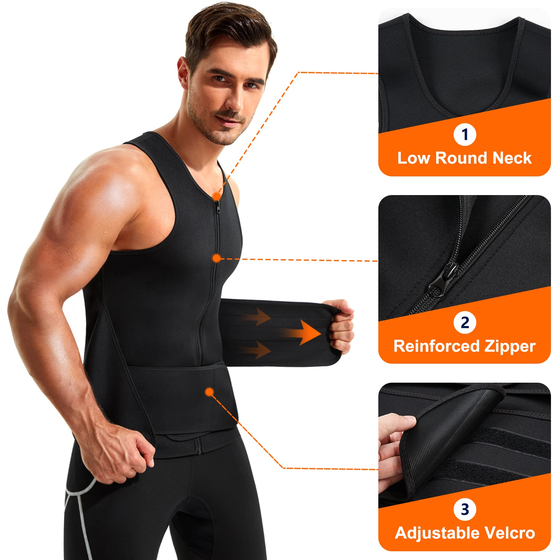 Wonderience Men's Sauna Suit with Adjustable Waist Trainer Belt - Neoprene Sweat Vest for Weight Loss & Detox - Perfect for Gym, Workout & Home Fitness Training