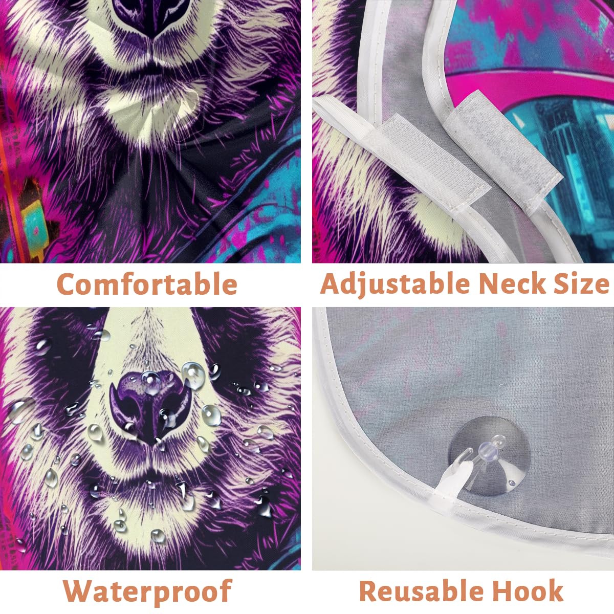 Panda Neon Beard Shaving Bib for Men - Waterproof Hair Dye Apron & Makeup Cape for Barber Styling, Haircut, Beard Trimming - Perfect Salon & Home Grooming Accessory (Great Gift for Barbers & Stylists)